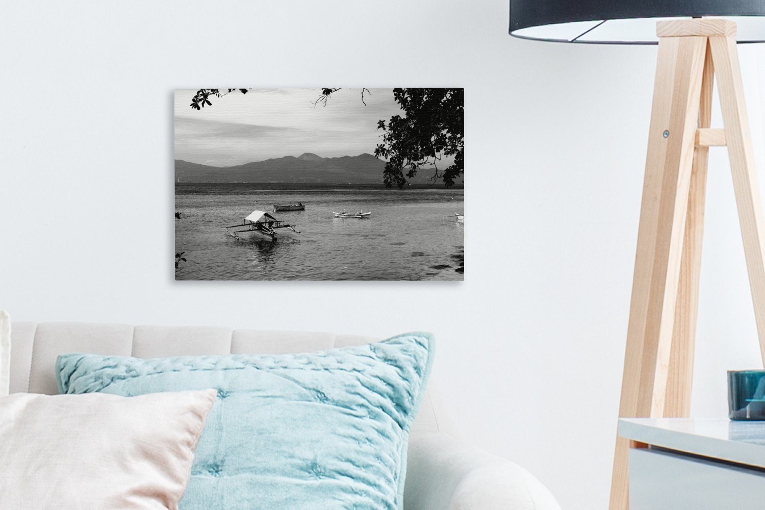 Leinwandbilder, Bunaken-Nationalpark im (1 Aufhängefertig, schwarz-weiß, cm Celebessee Leinwandbild St), OneMillionCanvasses® - Wanddeko, Wandbild und Vulkanlandschaft 30x20