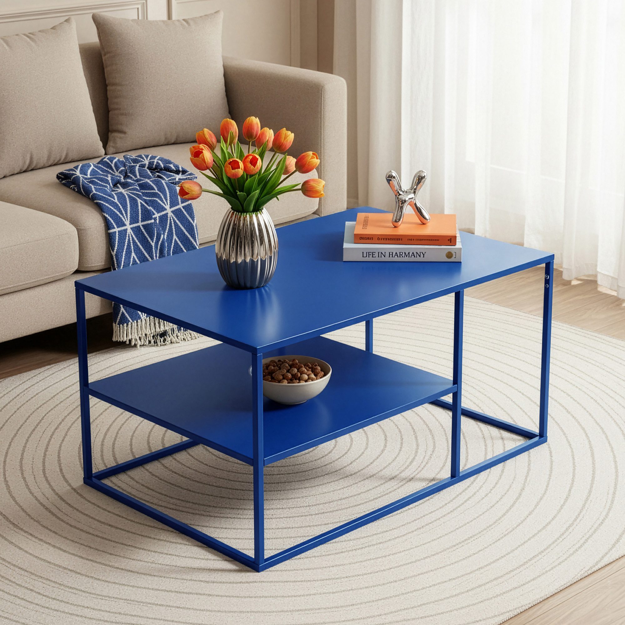 en.casa Couchtisch, »Solund« Beistelltisch Stahl 45x90x60 cm Dunkelblau