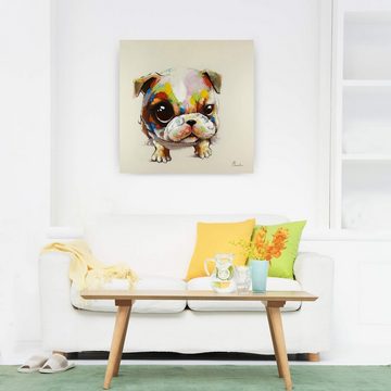 KUNSTLOFT Gemälde Bunter Mops 80x80 cm, Leinwandbild 100% HANDGEMALT Wandbild Wohnzimmer
