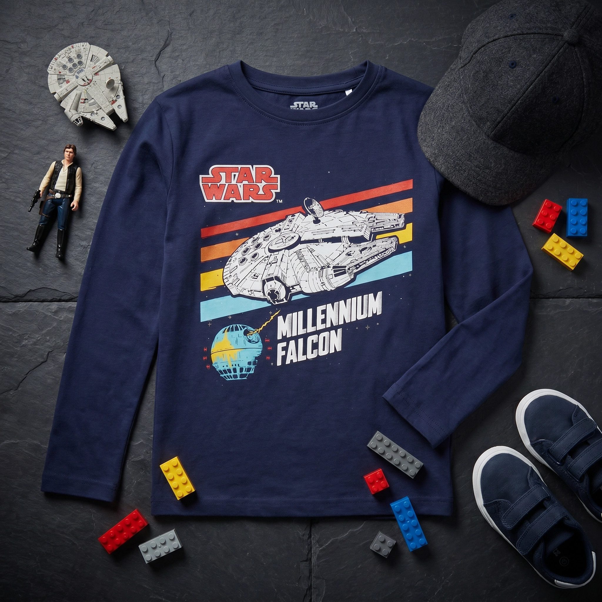 Star Wars Langarmshirt Star Wars Millennium Falcon Kinder Jugend langarm Shirt 100% Baumwolle