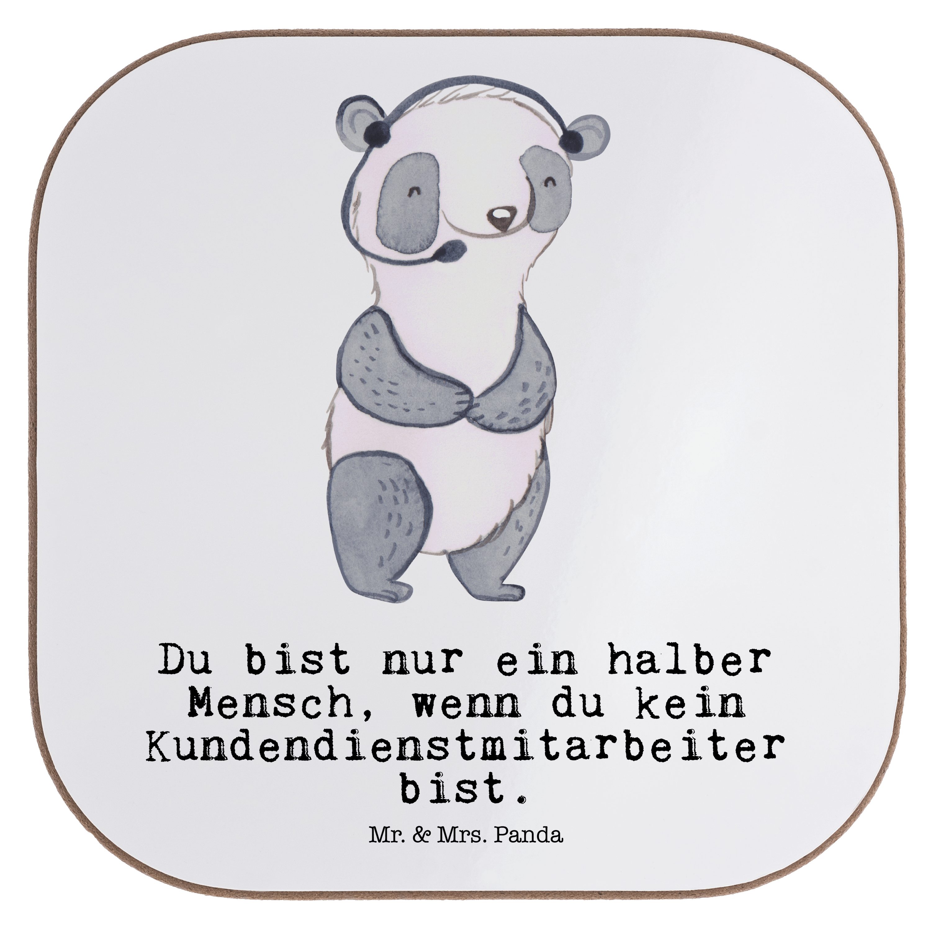 Getränkeuntersetzer service, - Mr. Panda & Mrs. customer Kundendienstmitarbeiter Weiß 1-tlg. Geschenk, Herz - mit