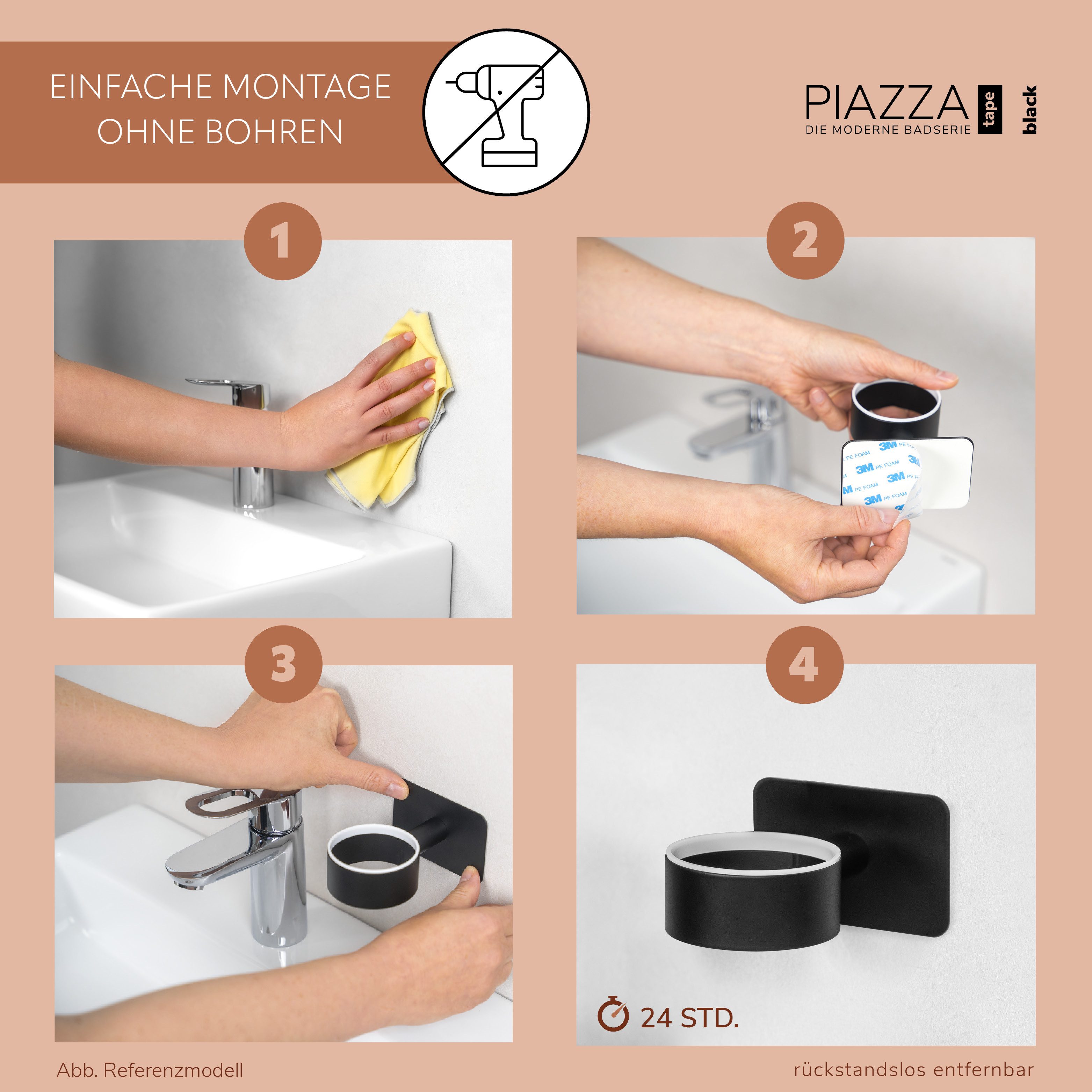 bremermann Zahnputzbecher Bad-Serie PIAZZA BLACK TAPE - mit Klebepad