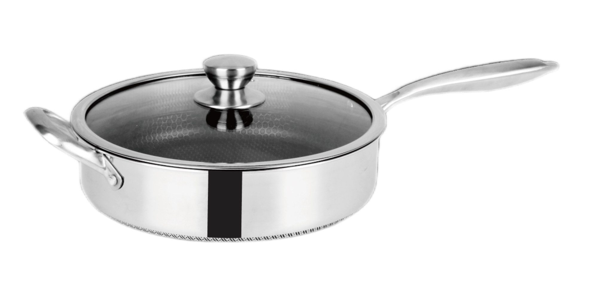 Cheffinger Bratpfanne mit Glasdeckel ø28cm mit Wabenstruktur - für alle Herdarten, Edelstahl 18/10 (1-tlg), Induktionsgeeignet, ø28 cm