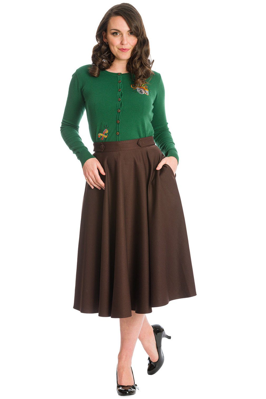 Banned A-Linien-Rock Di Di Plain Braun Retro Vintage Swing Skirt günstig online kaufen