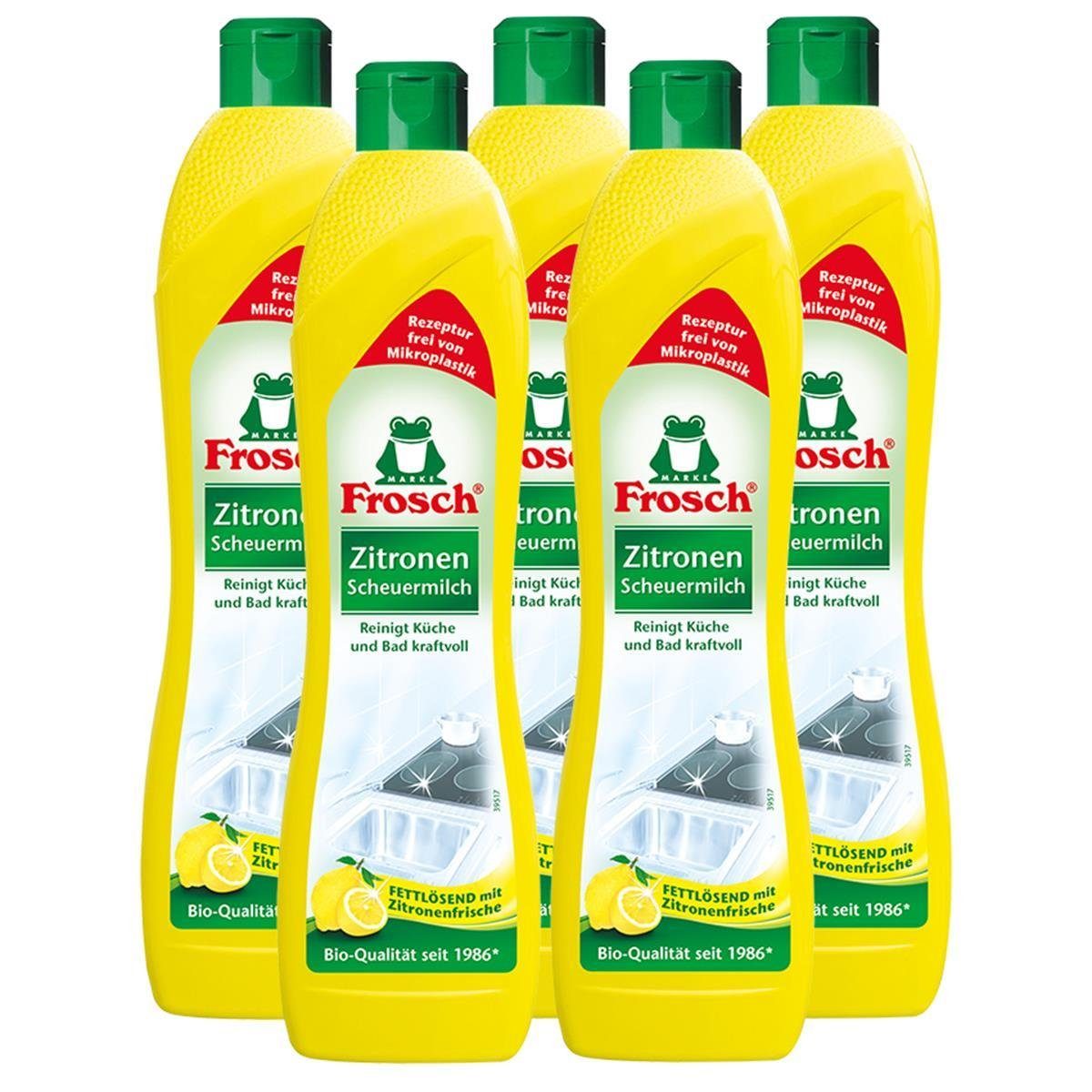 FROSCH 5x Frosch Zitronen Scheuermilch 500 ml - Reinigt Bad und Küche kraftvo Spezialwaschmittel