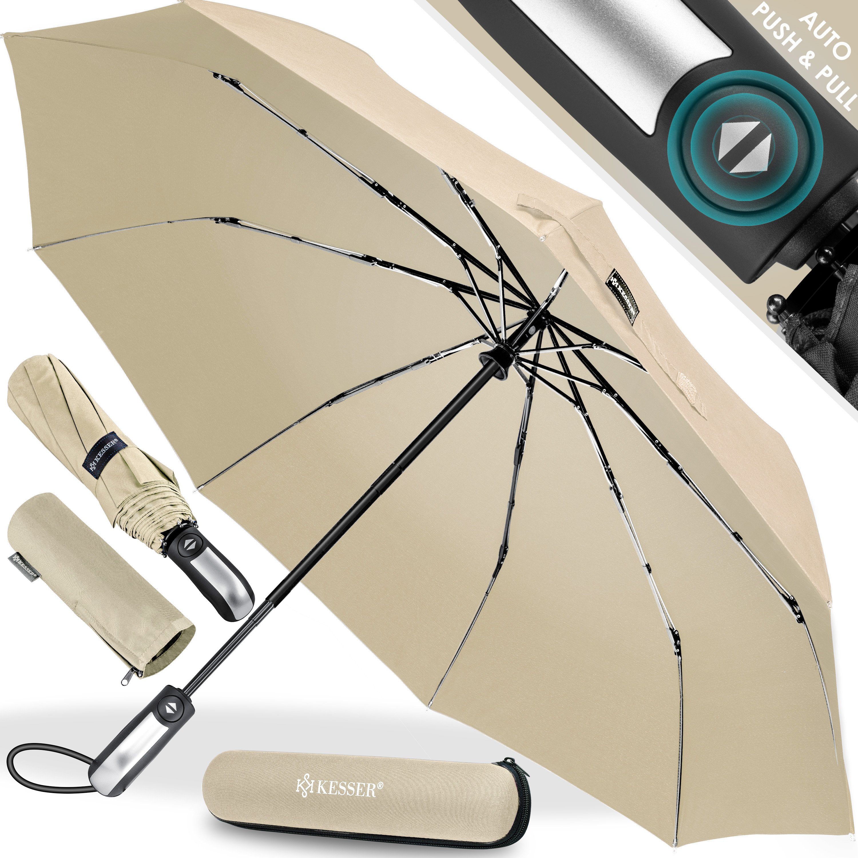 KESSER Taschenregenschirm, Regenschutz, Schirm sturmfest bis 150 km/h -  inkl. Schirm-Tasche & Reise-Etui - Taschenschirm mit Auf-Zu-Automatik,  klein - leicht & kompakt - Teflon-Beschichtung