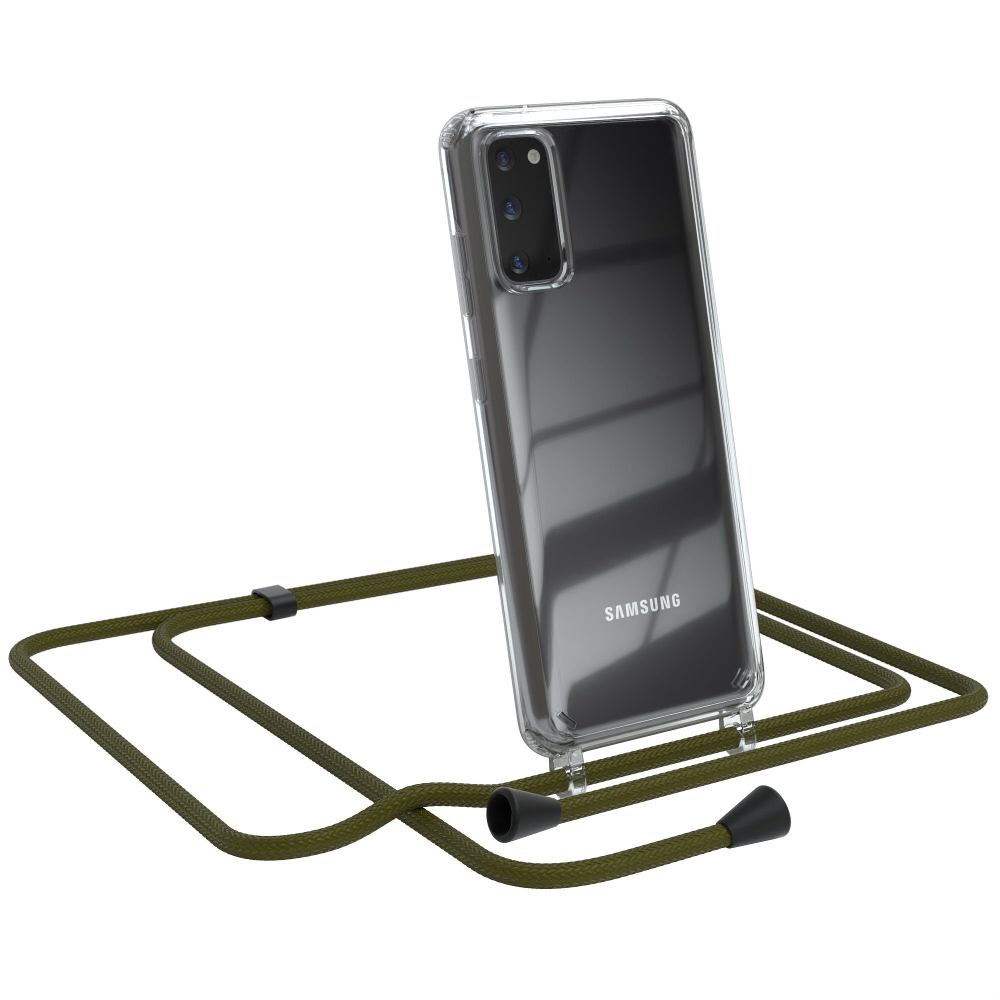 EAZY CASE Handykette Kette Clips Schwarz für Samsung Galaxy S20 / 5G 6,2 Zoll, Handykette mit Band Cross Bag für Mann und Frau Festivalbag Olive Grün