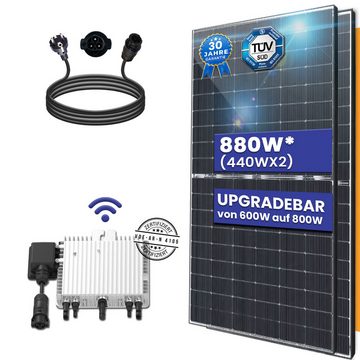 TerraLumen Solaranlage Balkonkraftwerk Komplettset 880W/800W Bifazial Solarmodule, Monokristallin und Deye WLAN Wechselrichter 800W mit Photovoltaik Solaranlage Plus 5m Schukostecker