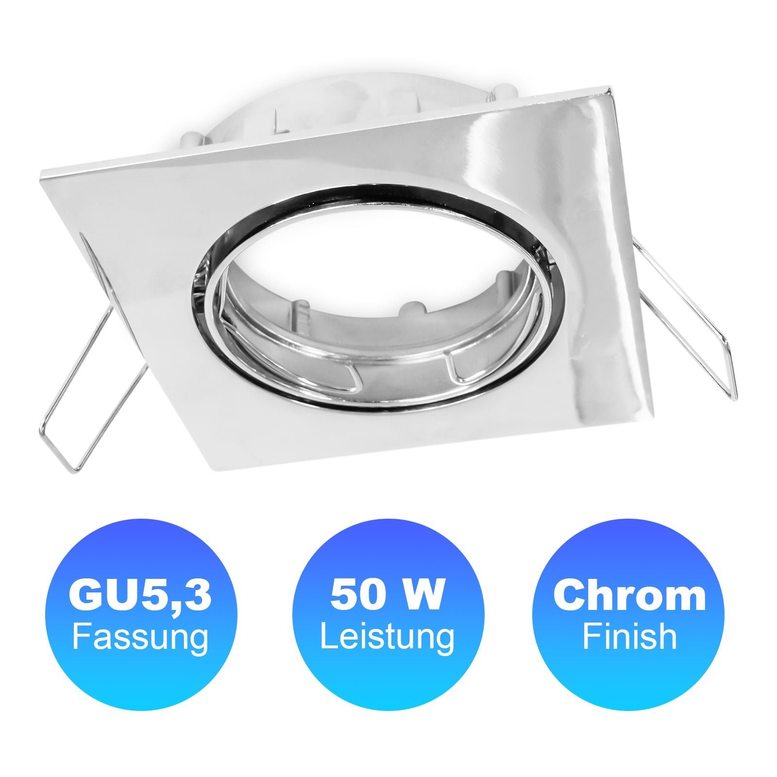 HEITRONIC Лампыfassung Einbaustrahler GU5,3 / MR16 bis 50 Watt in Chrome - Lampe, (1-St), schwenkbar um je 30°, einfache Montage, Aluminium