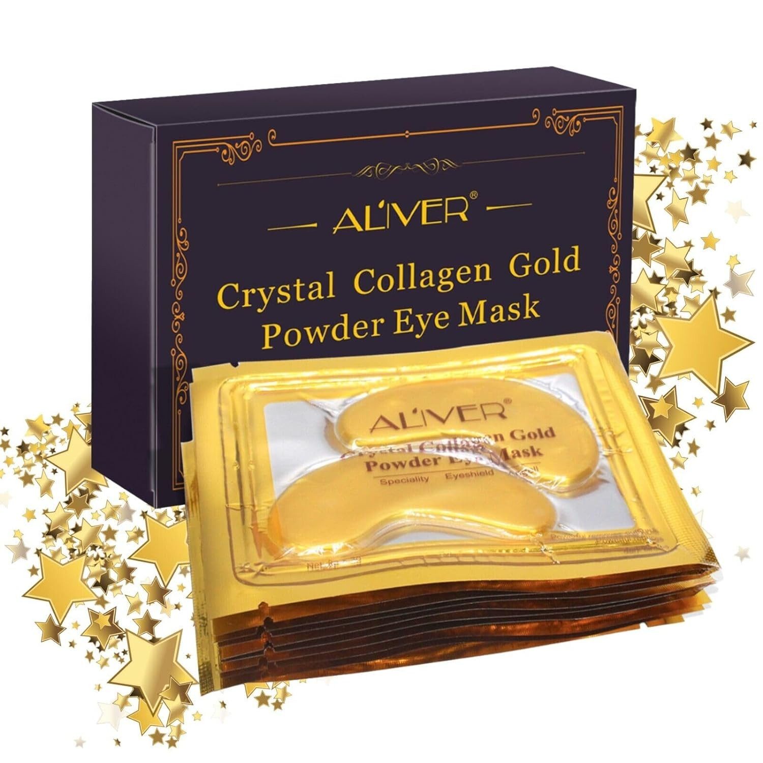 ALIVER Augenpads Crystal Collagen Gold Anti Aging Anti-Falten Feuchtigkeitsmaske in Box, 10-tlg., Augenpads Gold