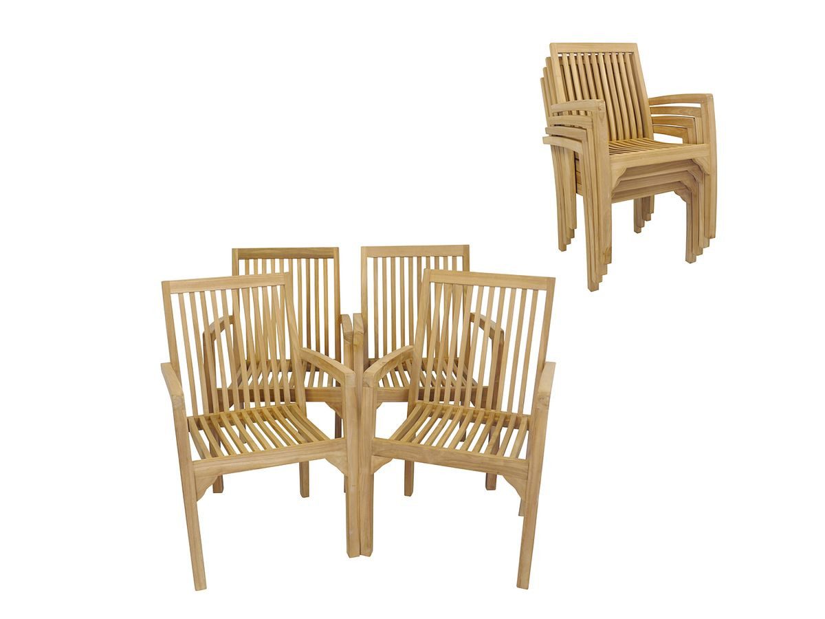 AFG Gartenstuhl Gartenstühle Stapelstühle 4er Set massiv Teak (4 St), 4er Set: Teak, stapelbar, unbehandelt