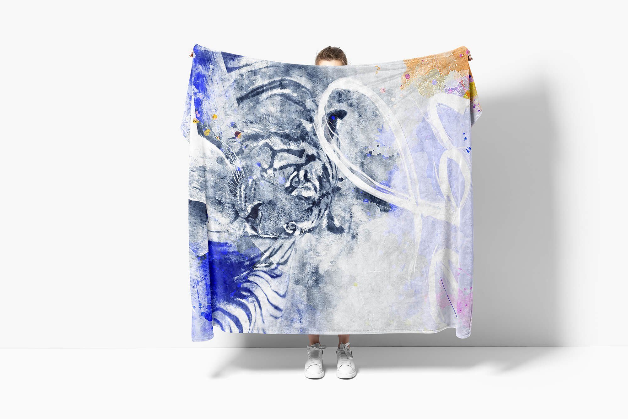 Sinus Art Handtücher Handtuch Serie Tier Strandhandtuch II Tiger Saunatuch Baumwolle-Polyester-Mix Handtuch SplashArt Kunstvoll (1-St), Kuscheldecke Mo