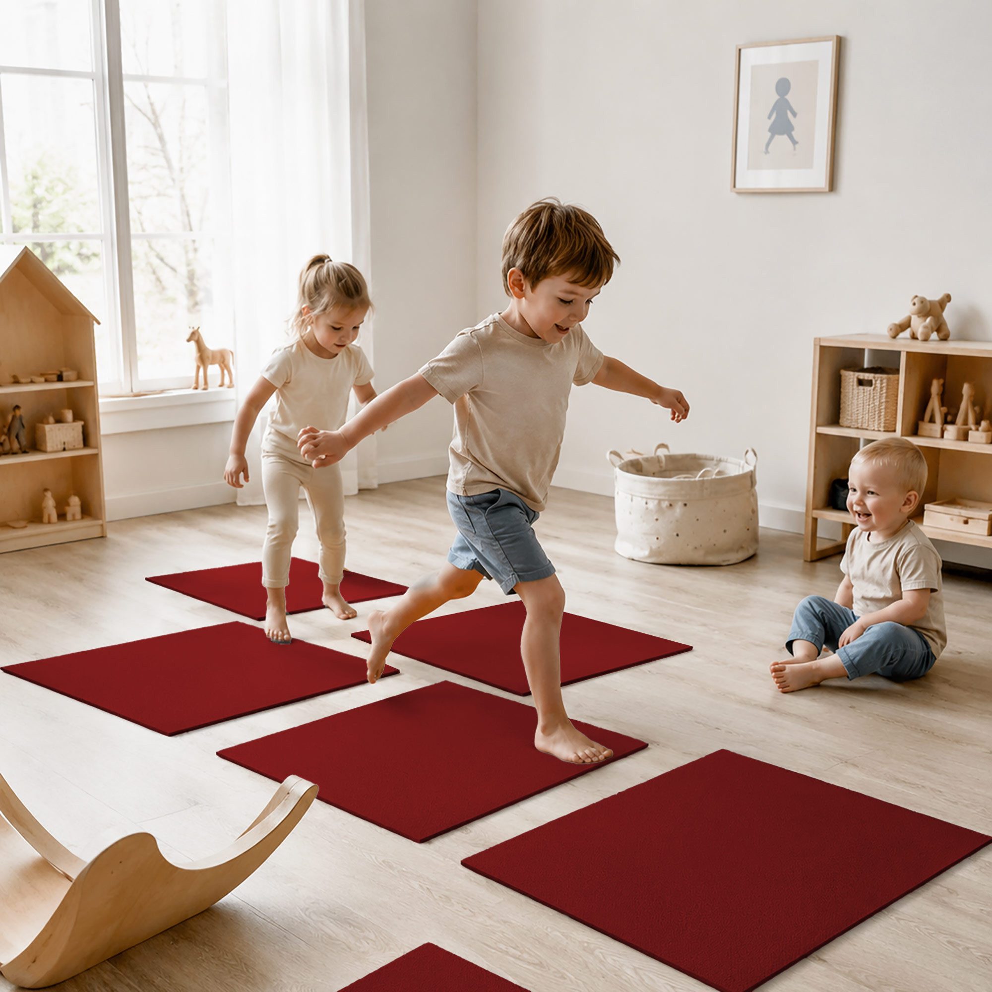 Sanosoft Spielmatte 5er SET Sanoplay Spiel & Sport Fliese Aktiv Rot 30 x 40 cm (Sportmatte), beidseitig rutschfest