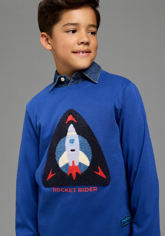 Scout Langarmshirt Shirt mit Frottee-Applikation: Rocket Rider - NEU von SCOUT Sweatshirt mit großer Raketen-Frottee Applikation