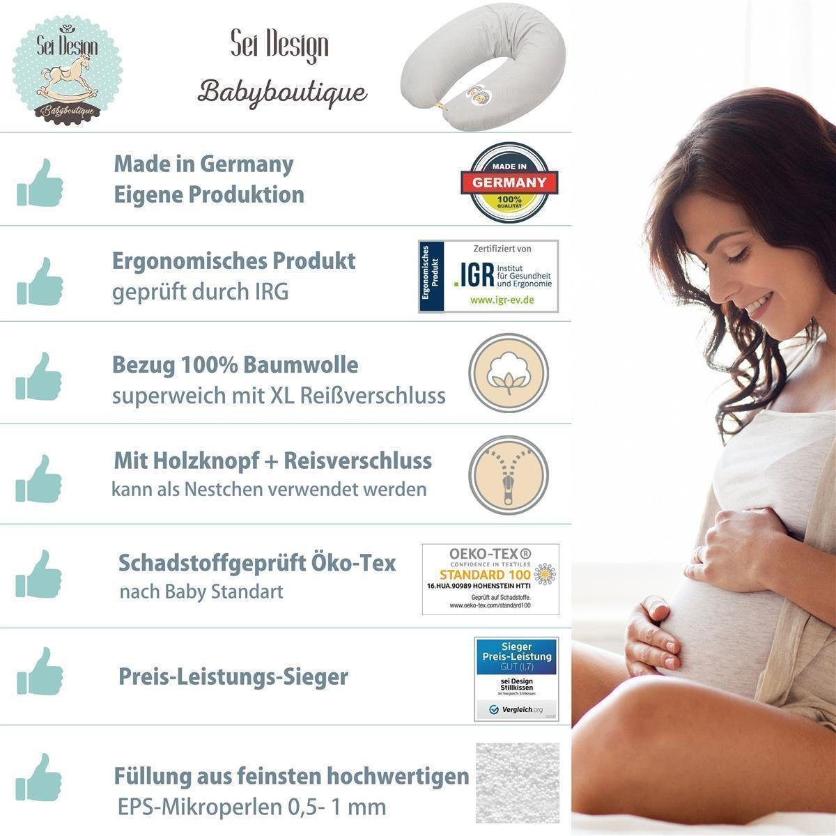SEI Design Stillkissen Seitenschläferkissen Babynestchen 100% Bezug Mikroperlen, Baumwolle Bezug, mit Schwangerschaftskissen mit EPS