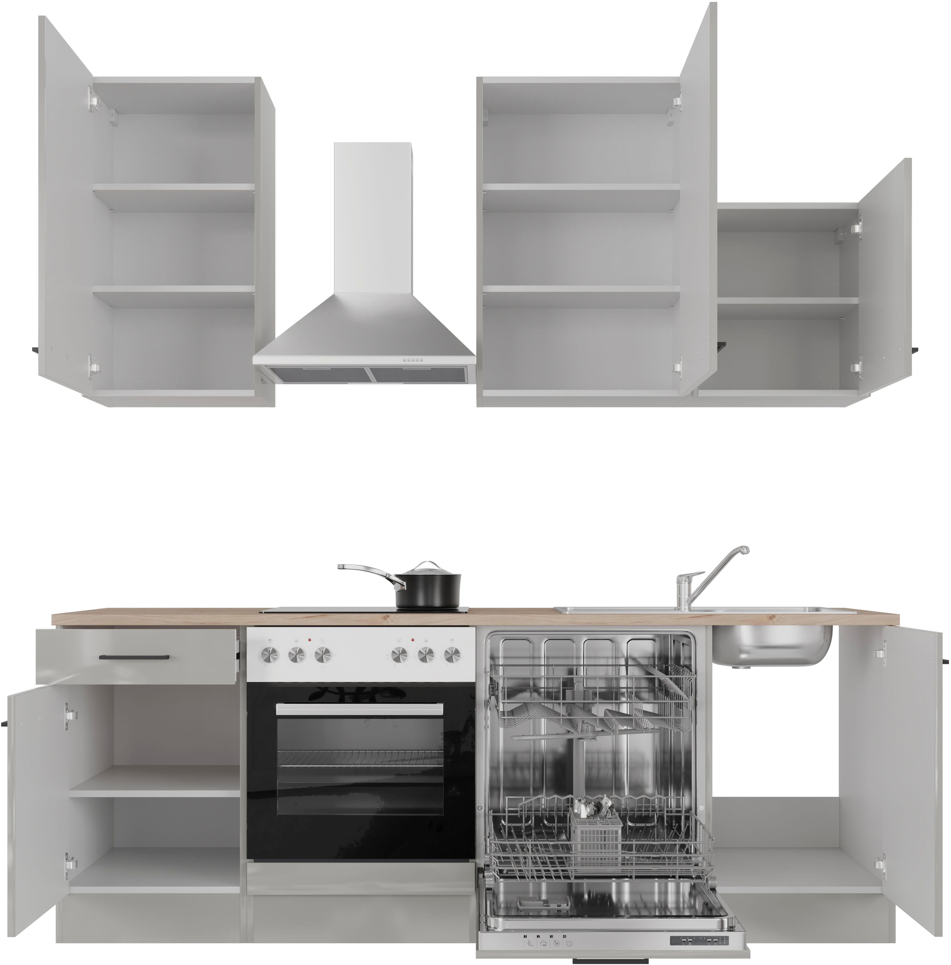 Flex-Well Küche Lund, wahlweise mit E-Geräten, Breite 220 cm, glänzende Fronten