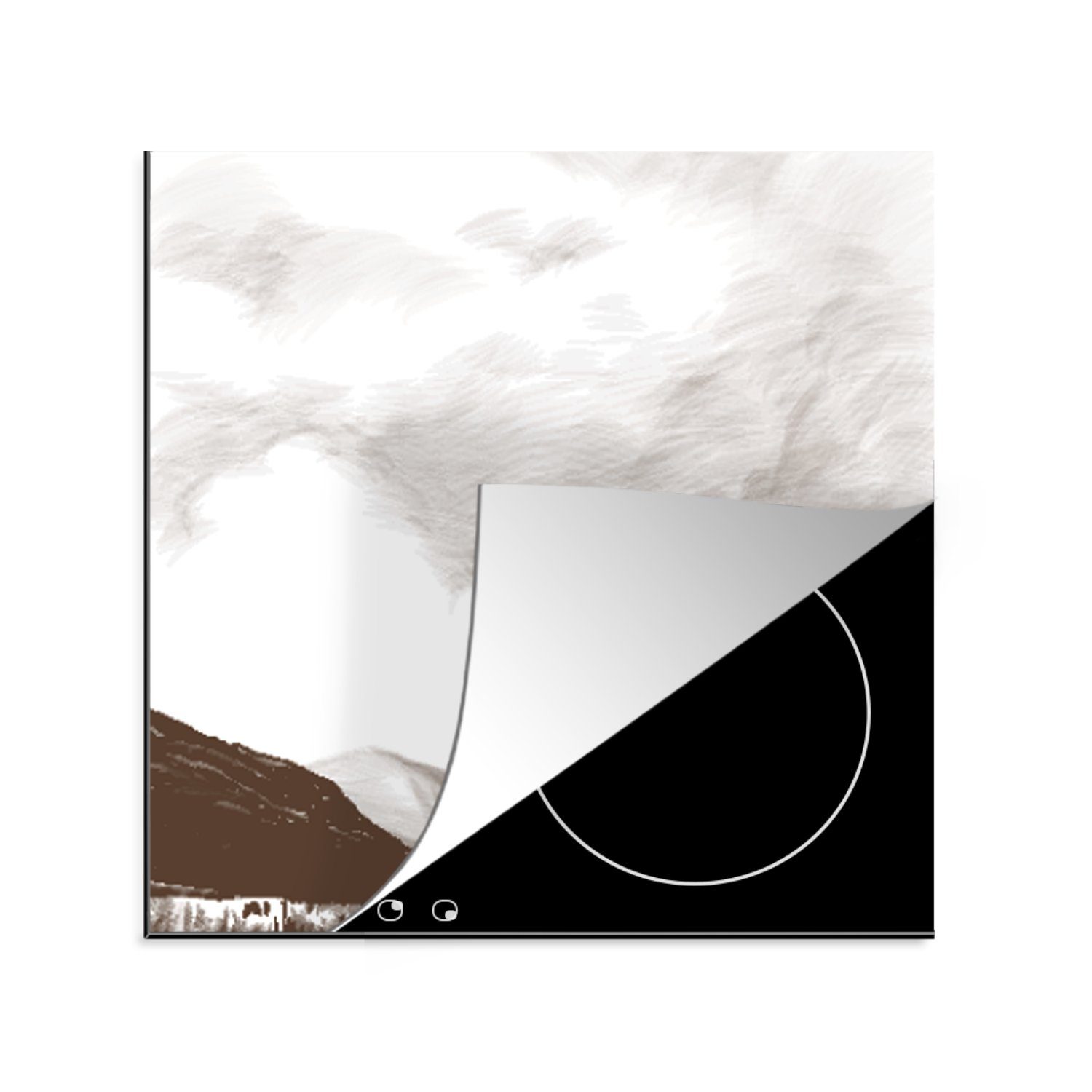 Ceranfeldabdeckung, Mountain tlg), - - Air cm, küche Herdblende-/Abdeckplatte Weiß, Schwarz MuchoWow Vinyl, - (1 Arbeitsplatte für 78x78