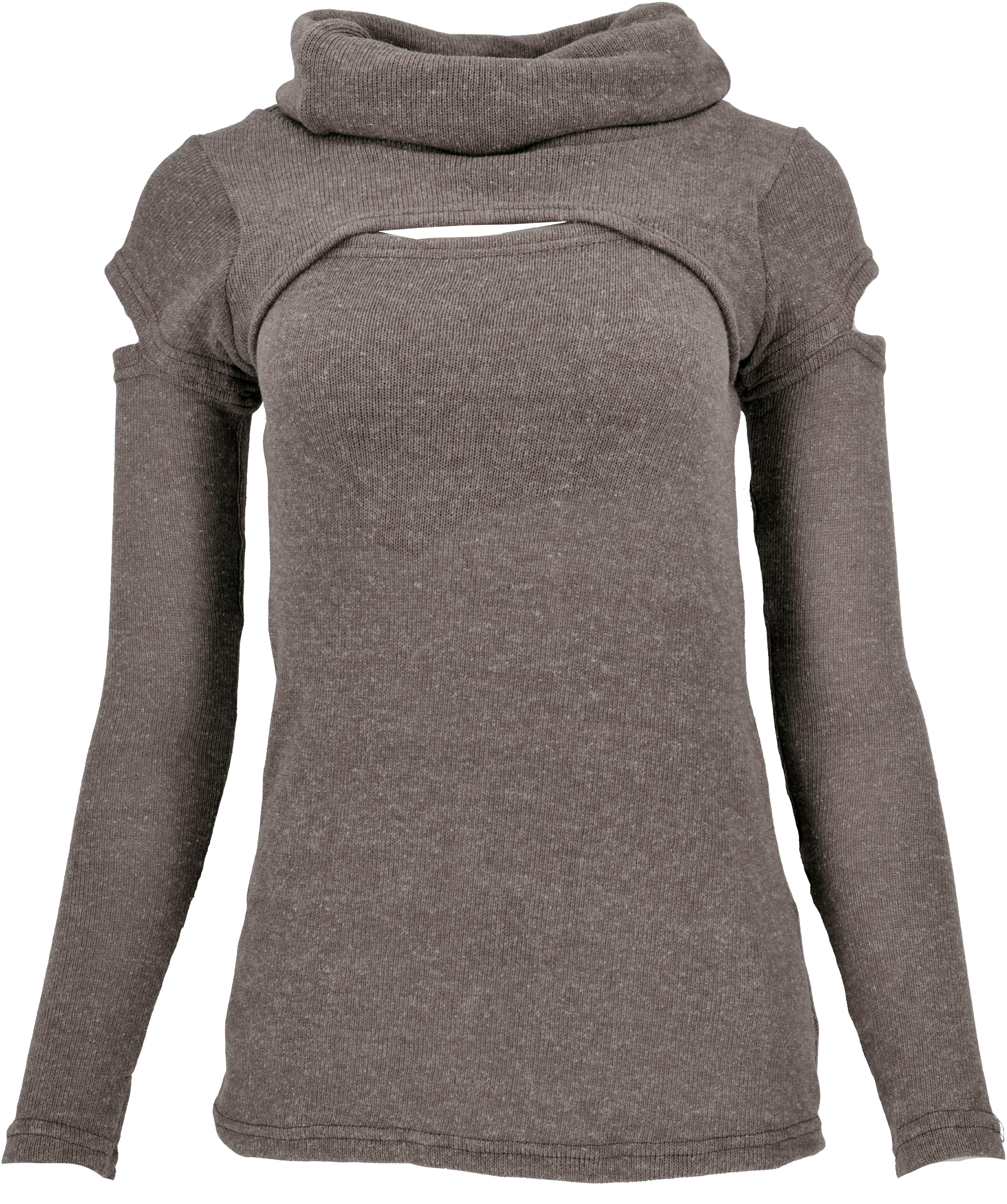 Guru-Shop Longsleeve Psytrance Feinstrick Langarmshirt mit offenen.. altern günstig online kaufen