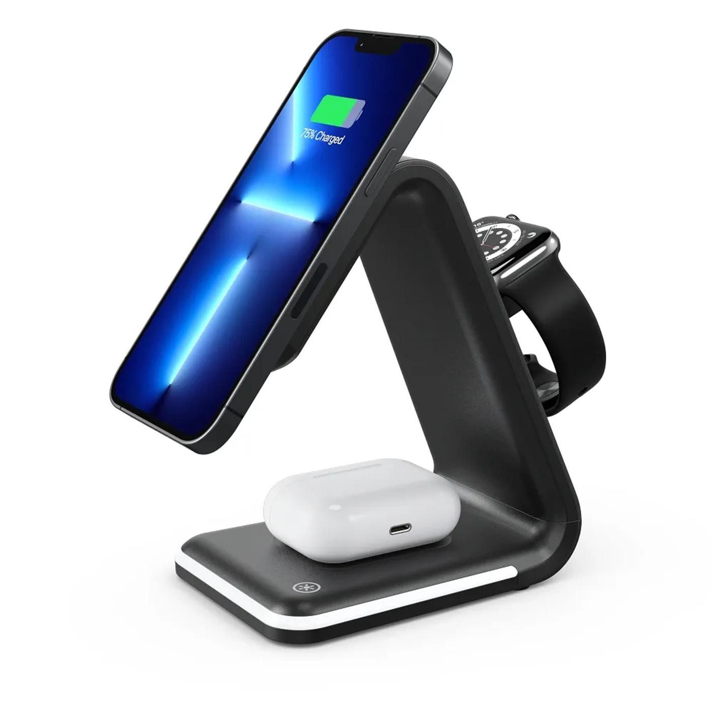 Forcell 15W B17 Ladestation für iPhone Apple Watch AirPods Smartphone-Kabel, USB Typ C, Schnell Ladegerät kabellos Magsafe Lade Station wireless