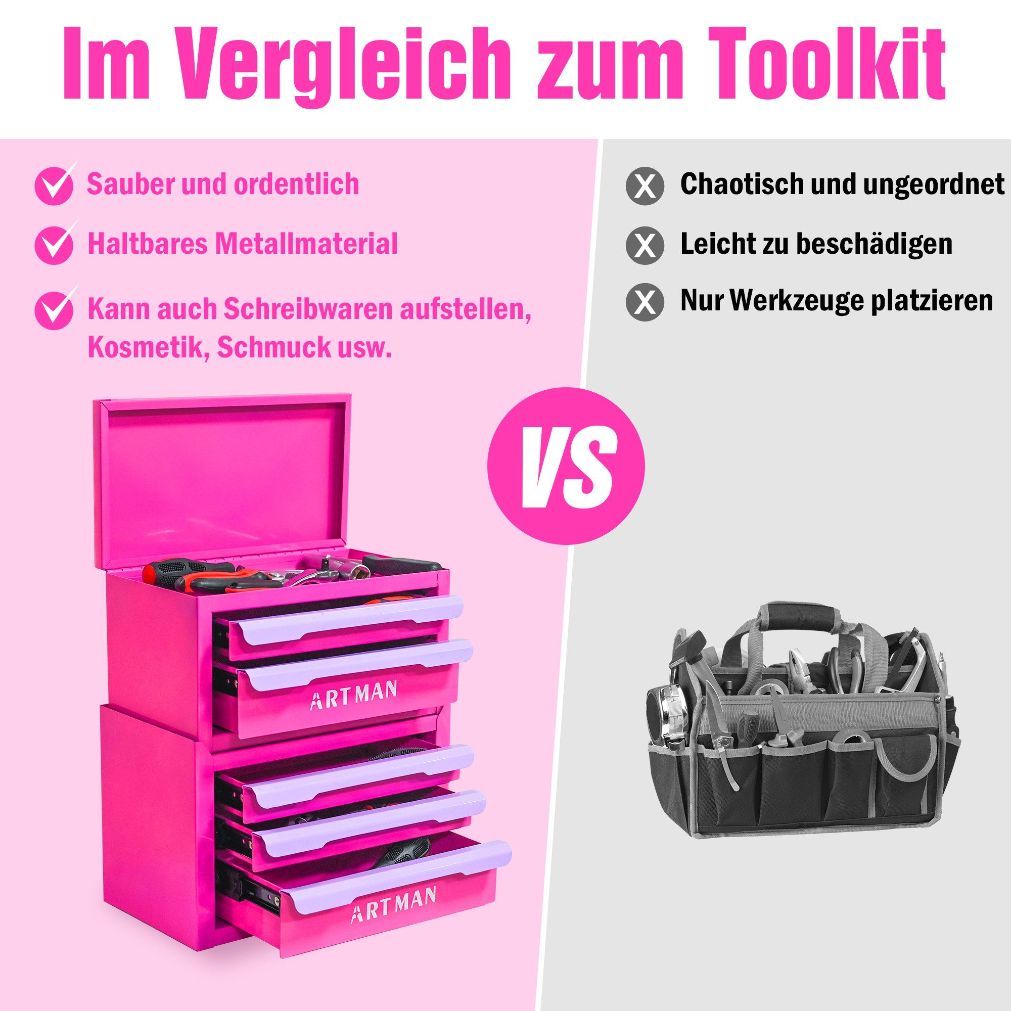 i@home Schubladenbox Schubladenschrank, Aufbewahrungsschrank, Stahl, 5 Schubladen, (2-St), stapelbare Kommode mit Metallgriffen, für Kosmetik- & Bastellager usw.