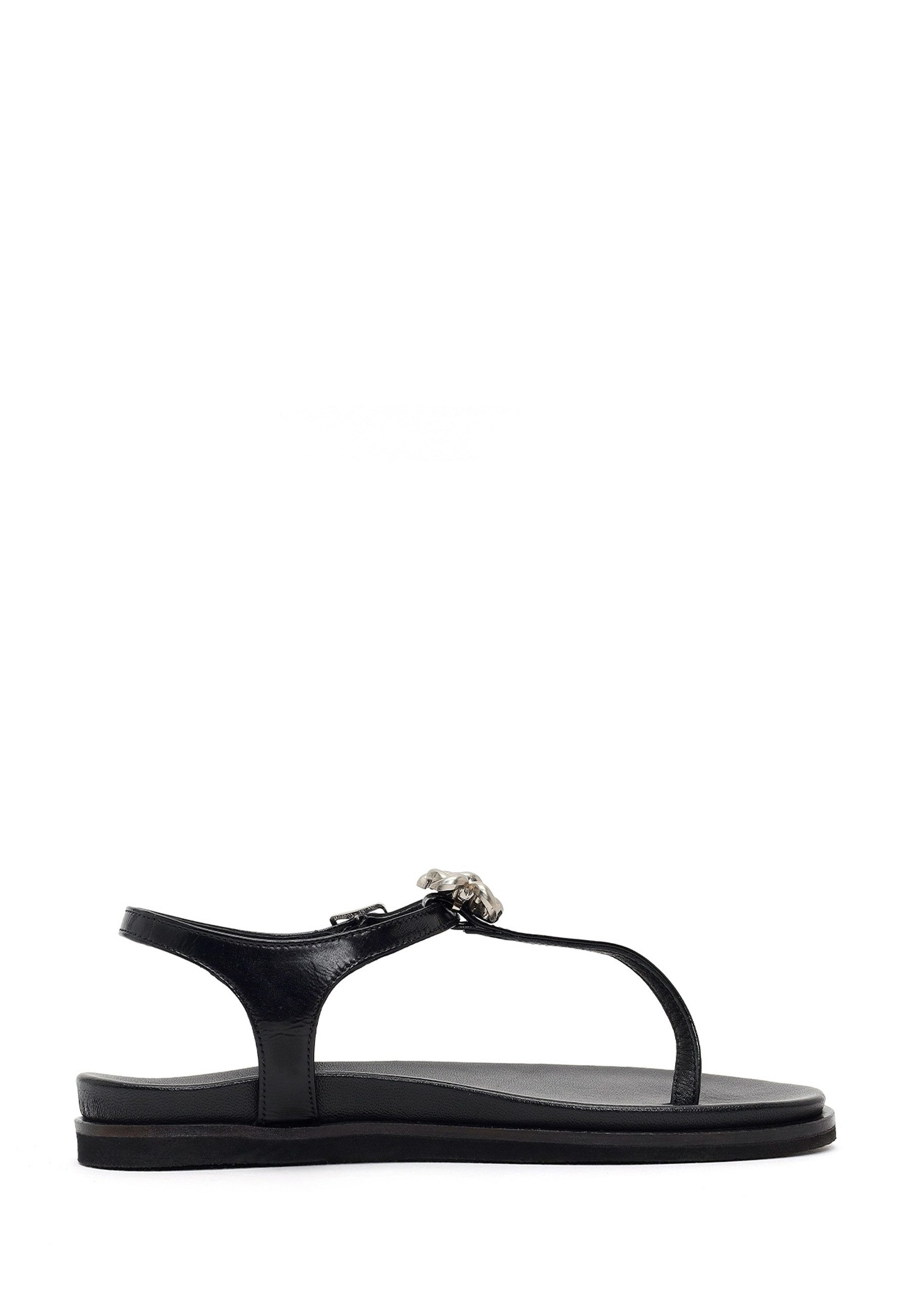 Derimod Sandalen aus Lackleder Sandale Echtes Leder, Weiches Futter, Schnallenverschluss, Knotendetail
