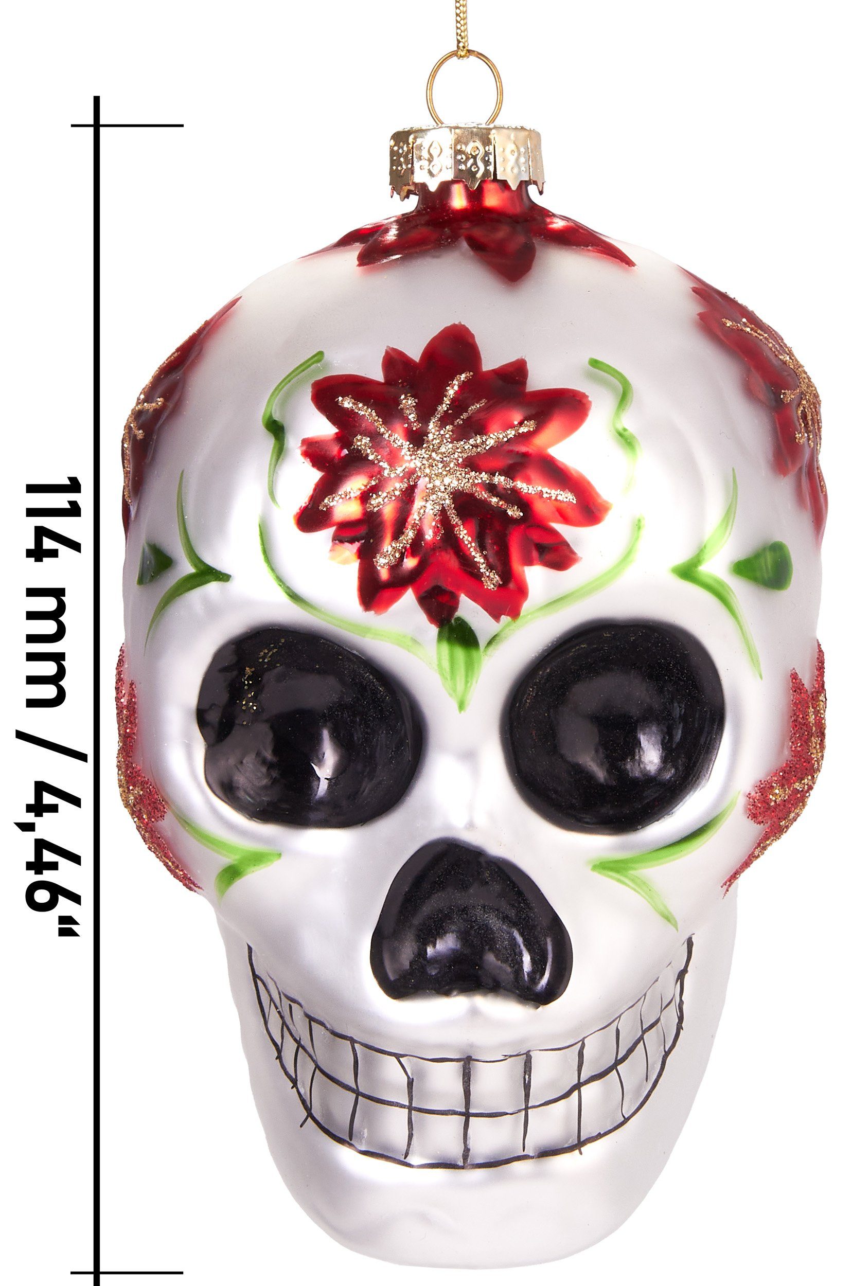 - Totenkopf, BRUBAKER mundgeblasene Weihnachtskugel Kunstvolle Weihnachtsdekoration Glas, Mexikanischer aus 11 Christbaumschmuck handbemalt cm