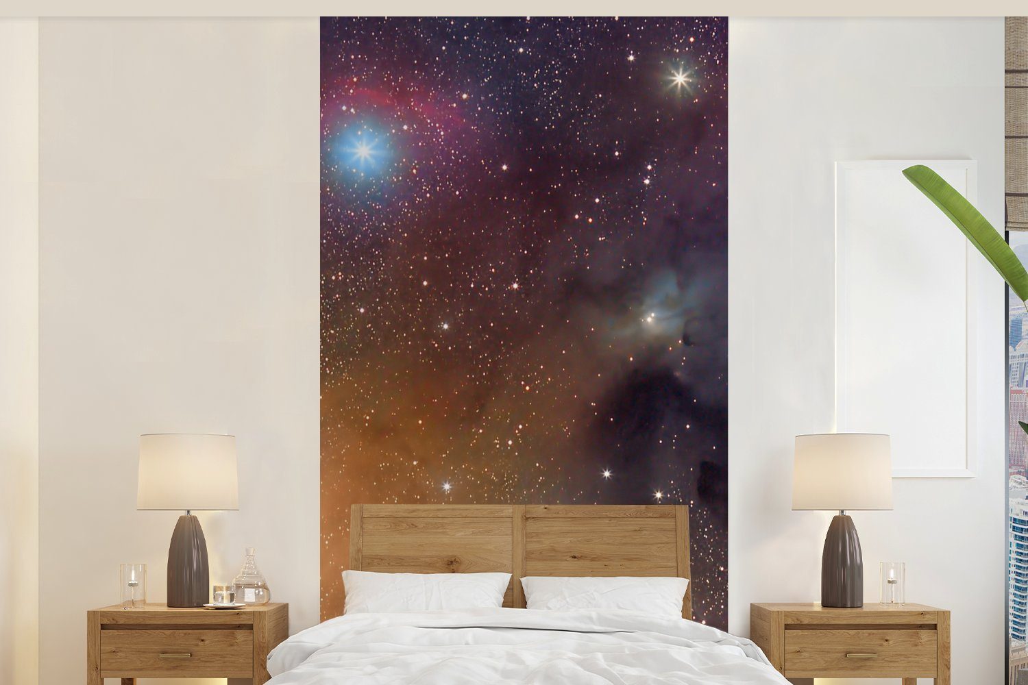 (2 Mädchen Sterne Fototapete Schlafzimmer - MuchoWow Jungen Farben bedruckt, St), Matt, Universum Wohnzimmer - Kinder, - Fototapete Vliestapete - für Küche, -