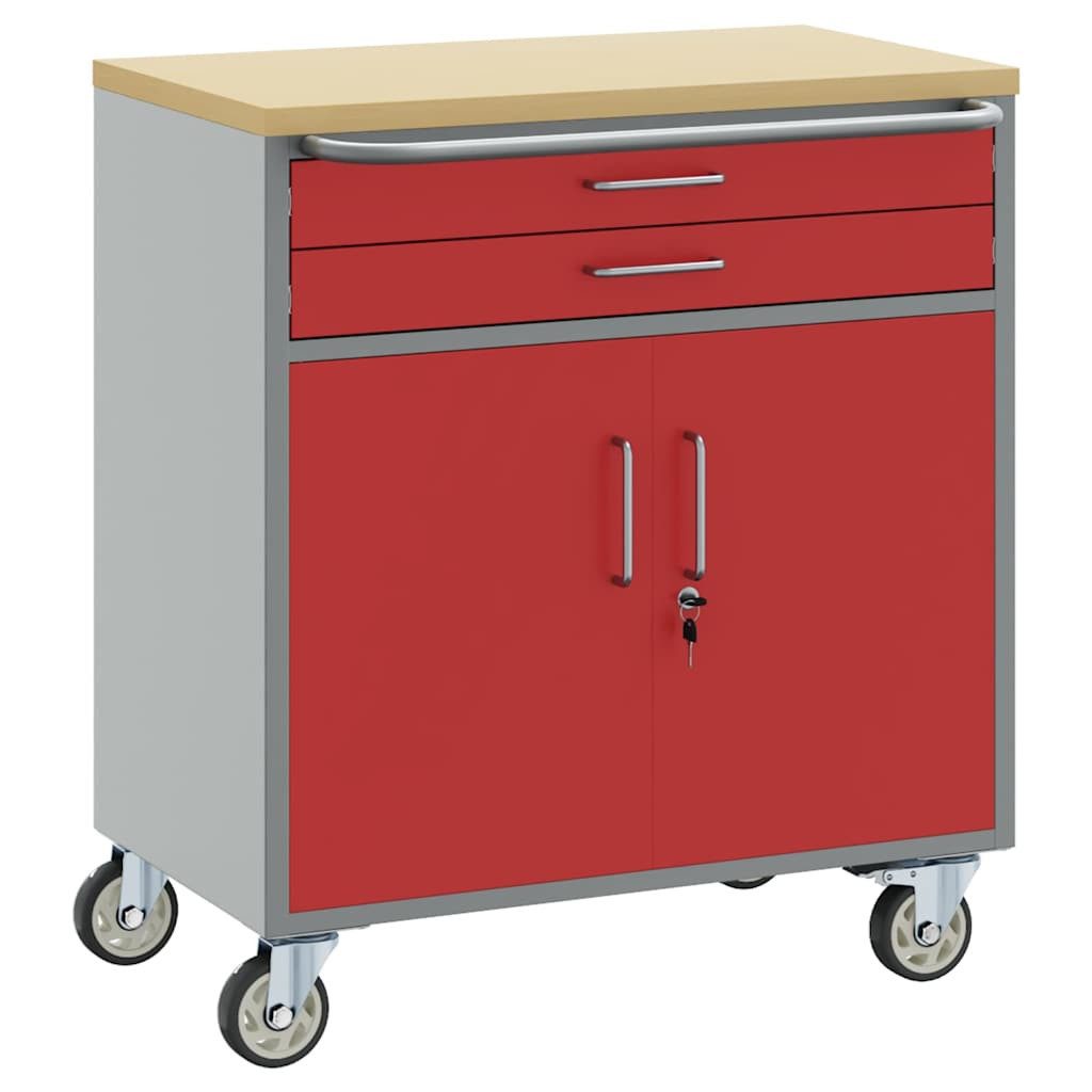 vidaXL Werkzeugbox Trolley Rolling Workbench Mit Rad Rot und Grau 75 x 45 x 85 cm (1 St)