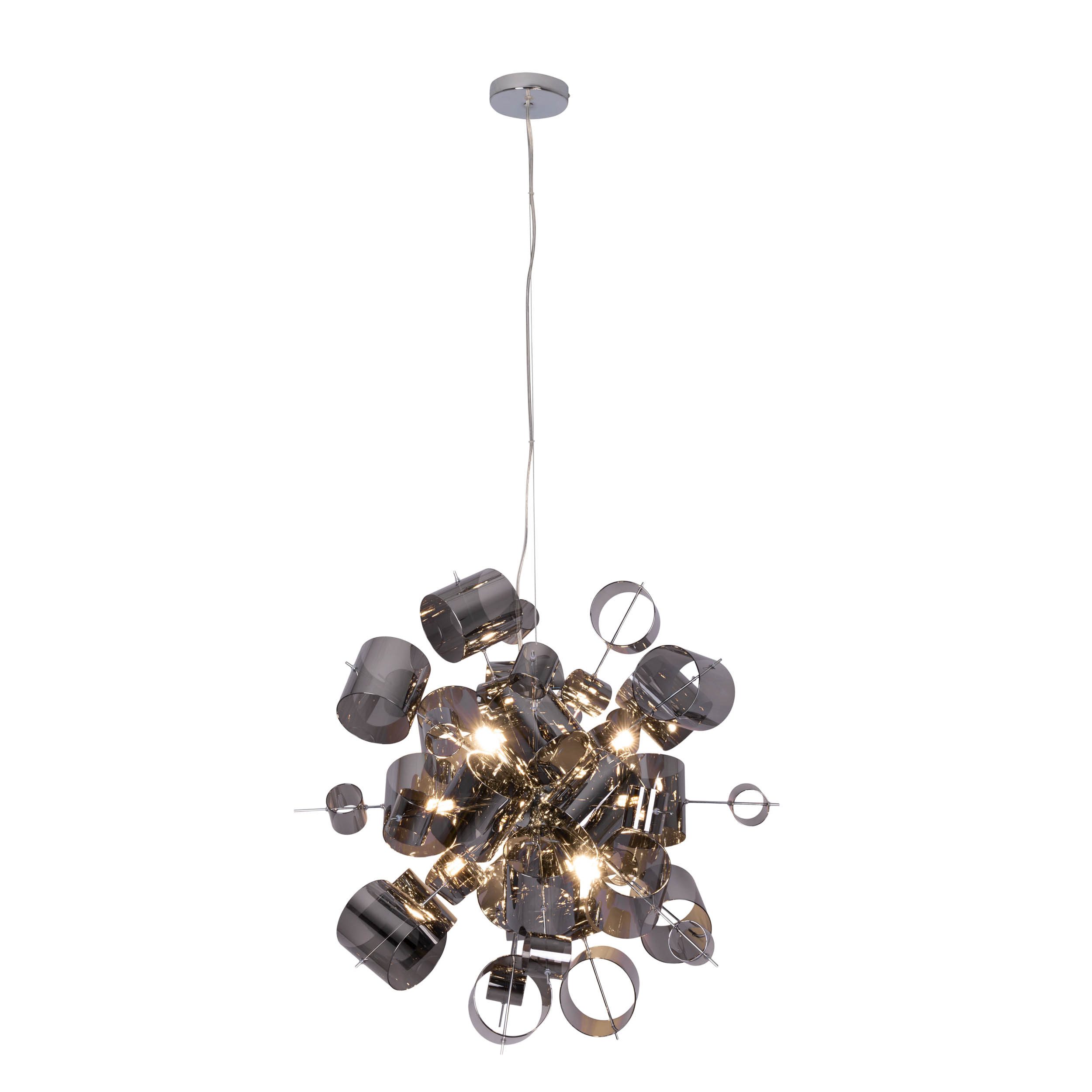 näve Pendelleuchte Sirius, ohne Leuchtmittel, exkl. 9x G9, aus hochwertigem Metall in Chrom, Gläser smokey, H: 190cm