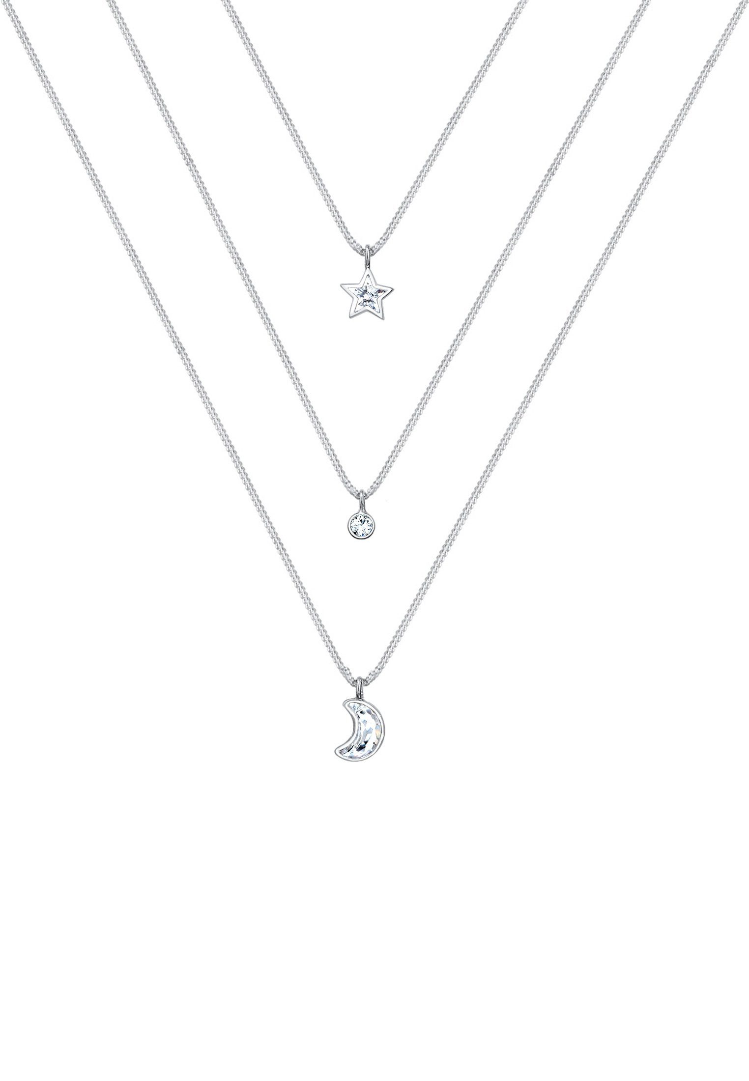 Elli Gliederkette Layer Mond Stern 925 Silber, mit Kristallen von Swarovski günstig online kaufen