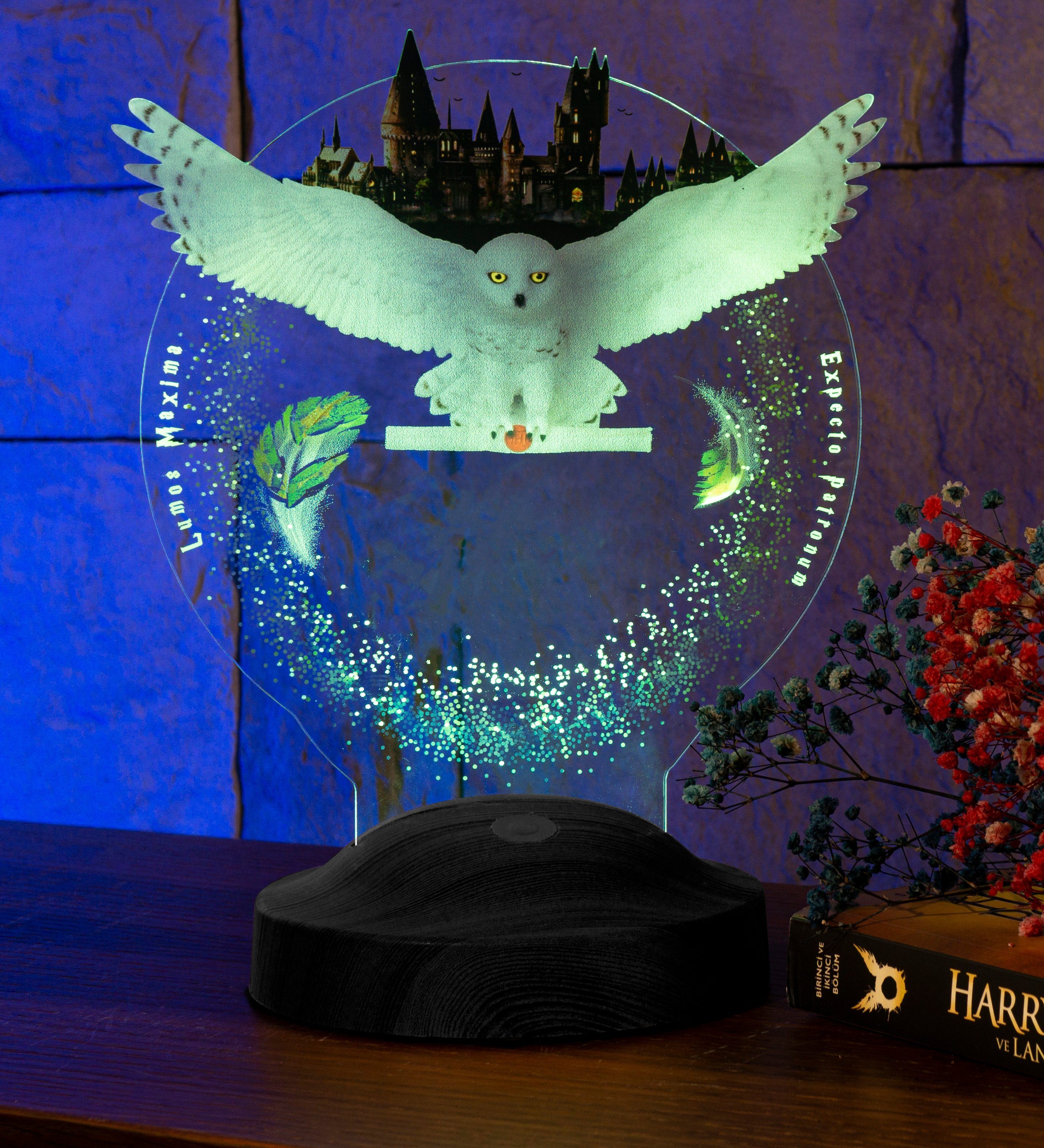 Geschenkelampe LED Nachttischlampe Hogwarts Hedwig Harry Potter Eule mit 3D Vision Nachtlicht, Leuchte 7 Farben fest integriert, Weihnachtsgeschenk für Babys, Kinder, HP Fans, Mädchen, Jungs