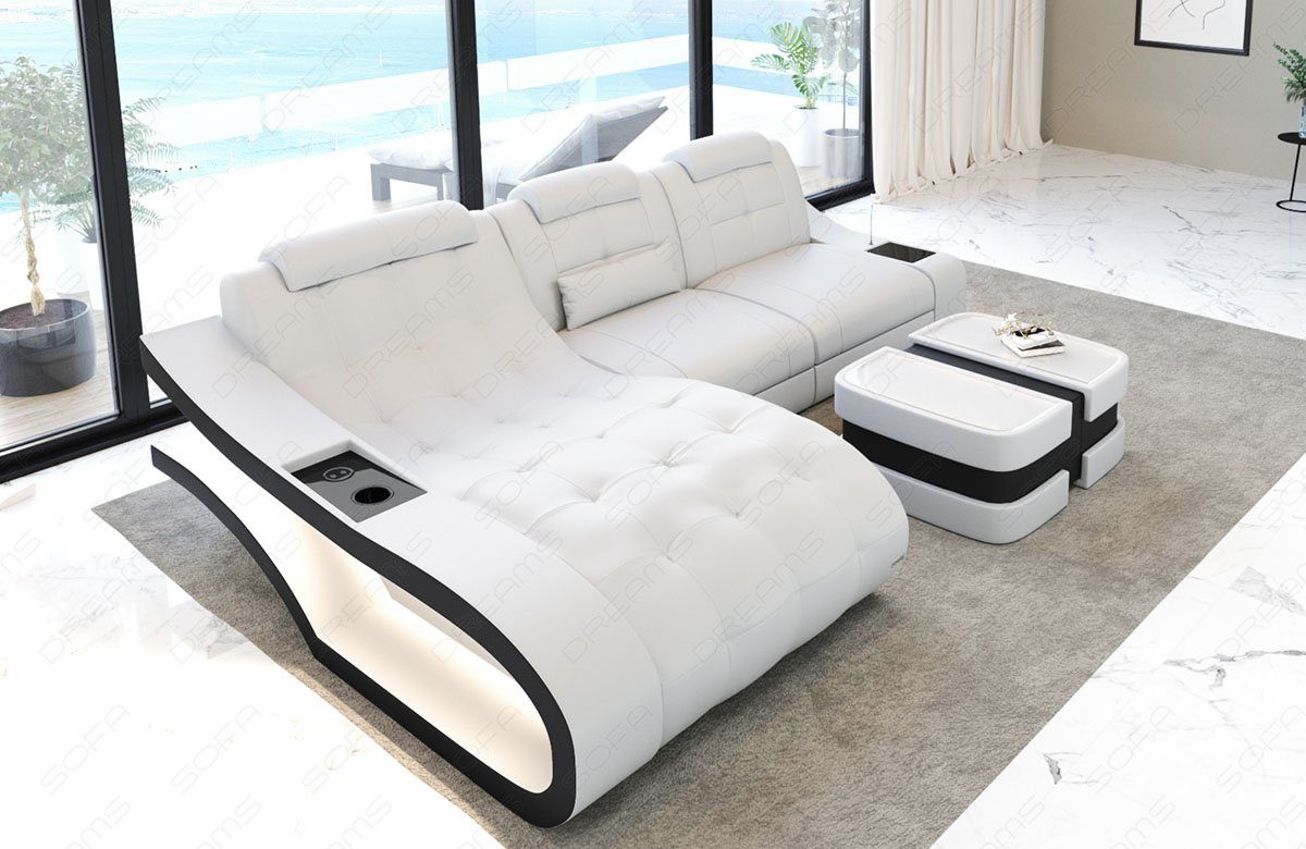 Elegante Sofa wahlweise L-Form mit Couch Dreams Ledersofa mit Bettfunktion Leder LED, Sofa Ledercouch, Ecksofa