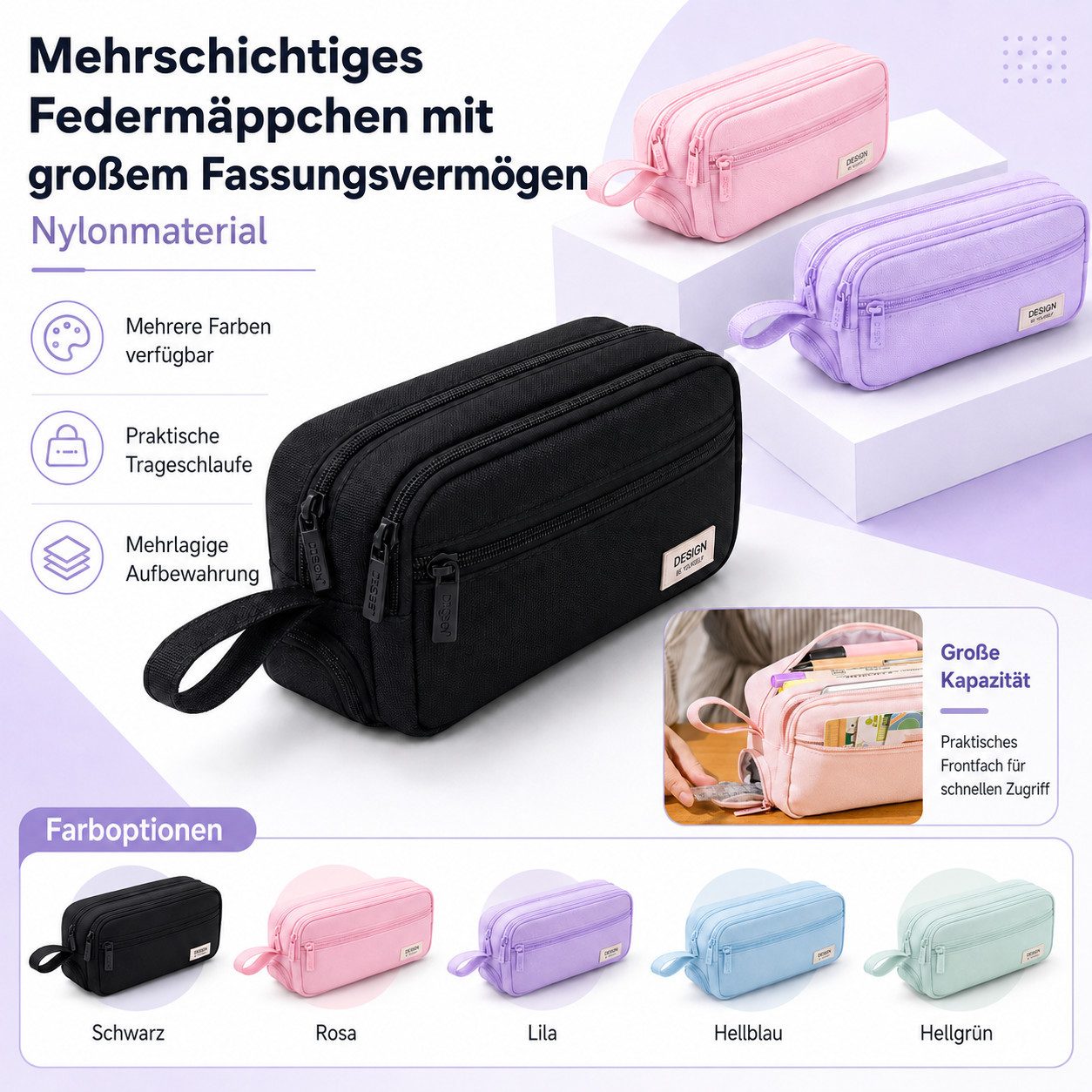Diwzbyn Federmäppchen Großes Federmäppchen, Mehrfach Fächer Stifteetui Organizer, Mit Tragegriff, Stabiler Canvas Stoff für Schule & Alltag