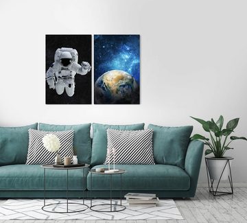Sinus Art Leinwandbild 2 Bilder je 60x90cm Astronaut Erde Planet Sterne Weltraum Majestätisch Schwerelos