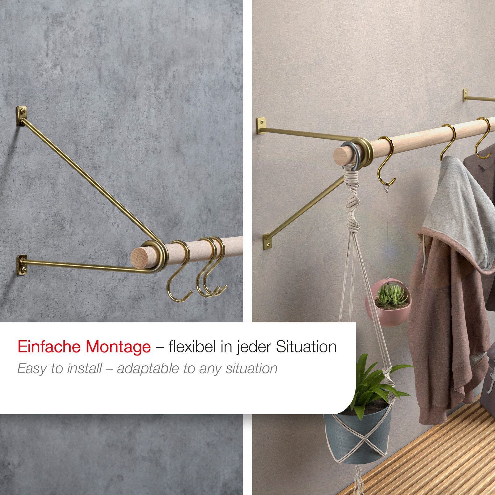 SO-TECH® Wandgarderobe 260 x 250 mm mit Ø 30 mm Kleiderstange aus Holz (Spa günstig online kaufen