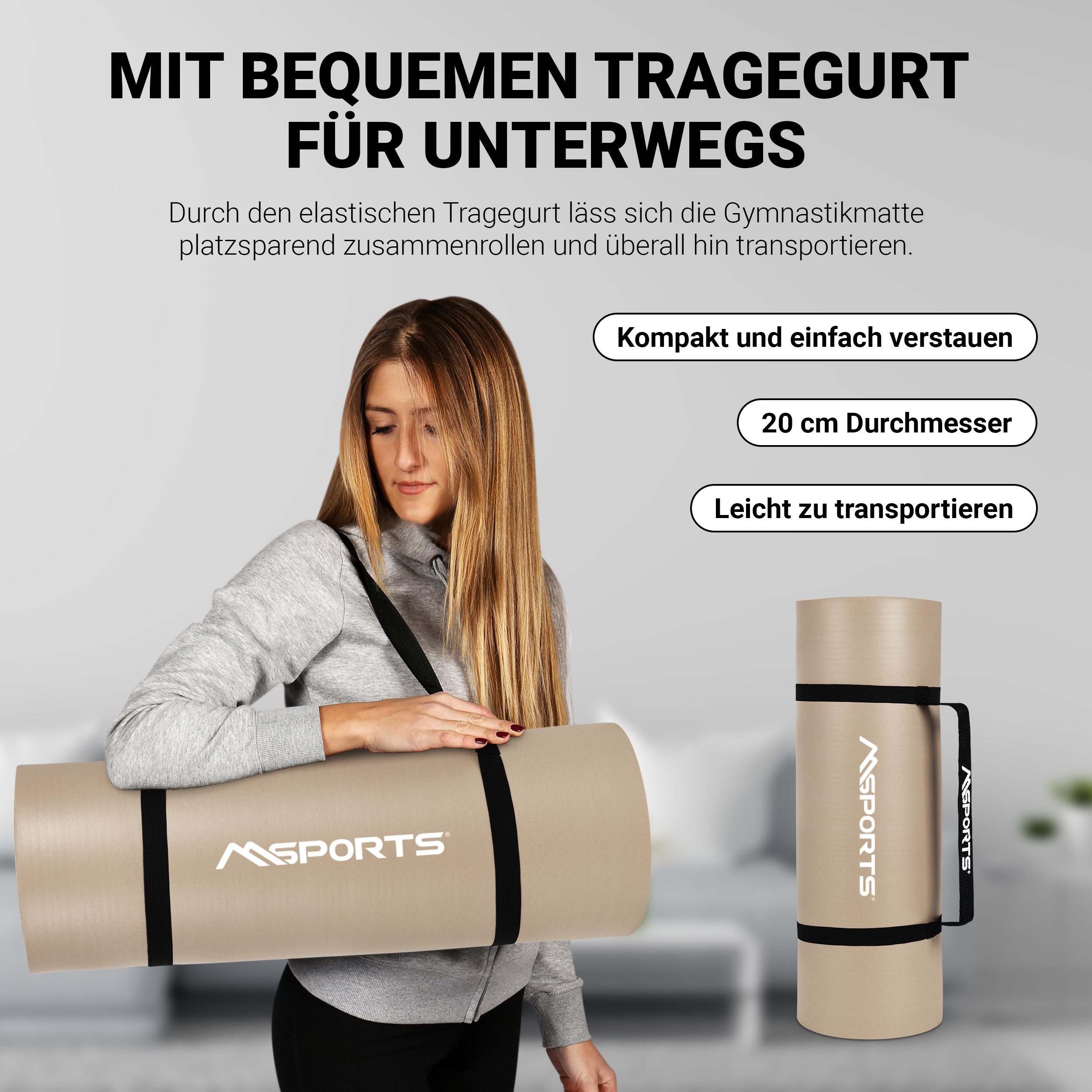MSports® Gymnastikmatte Yogamatte inkl. Tragegurt + Poster + Workout App – Bild 5 von 5