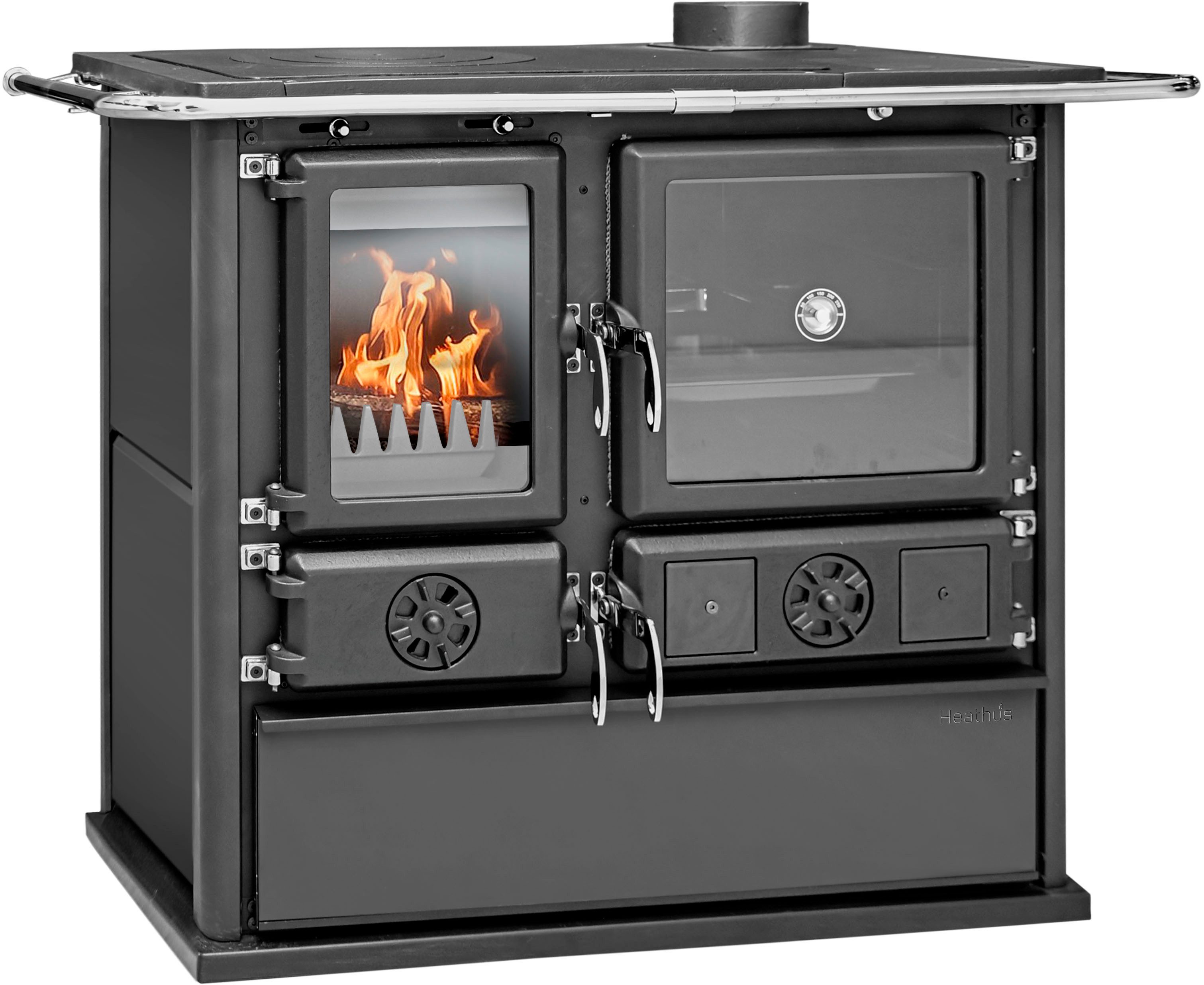 Festbrennstoffherd Heathus Küchenofen »Cook Premium« Pure Black, 8,8 kW, Zeitbrand, Ofenherd zum Нагревать, Kochen & Backen