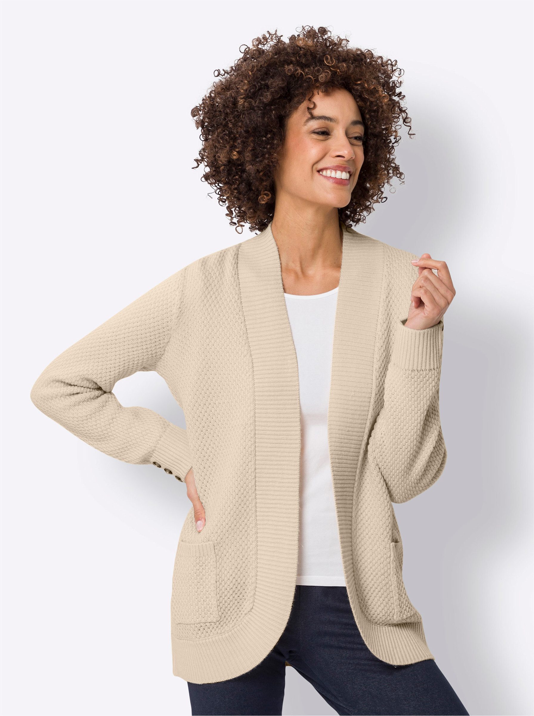 Sieh an! Strickjacke Strickjacke Langarm Struktur günstig online kaufen