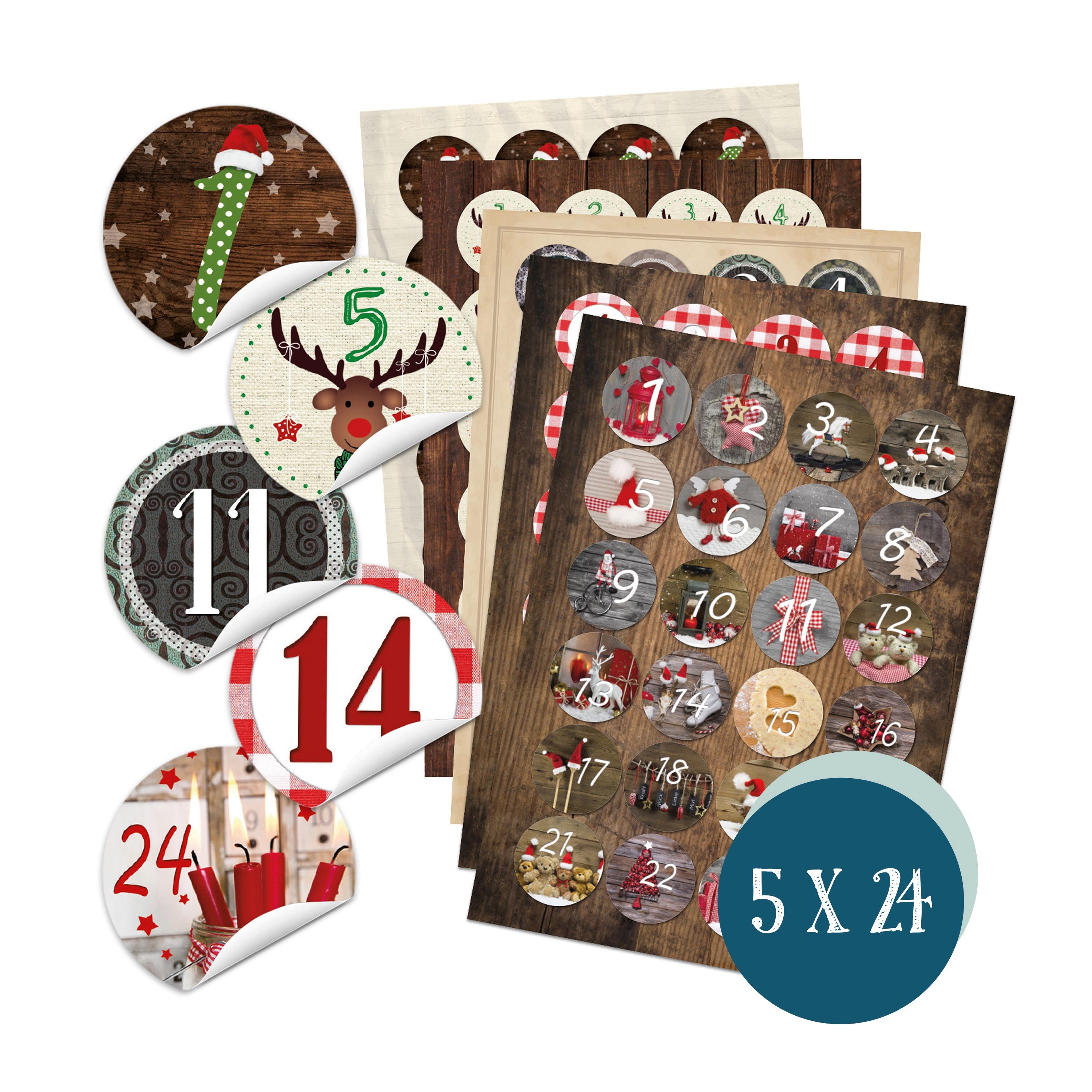 Logbuch-Verlag Aufkleber Adventskalenderzahlen Aufkleber Set 5 x 24 Zahlenaufkleber