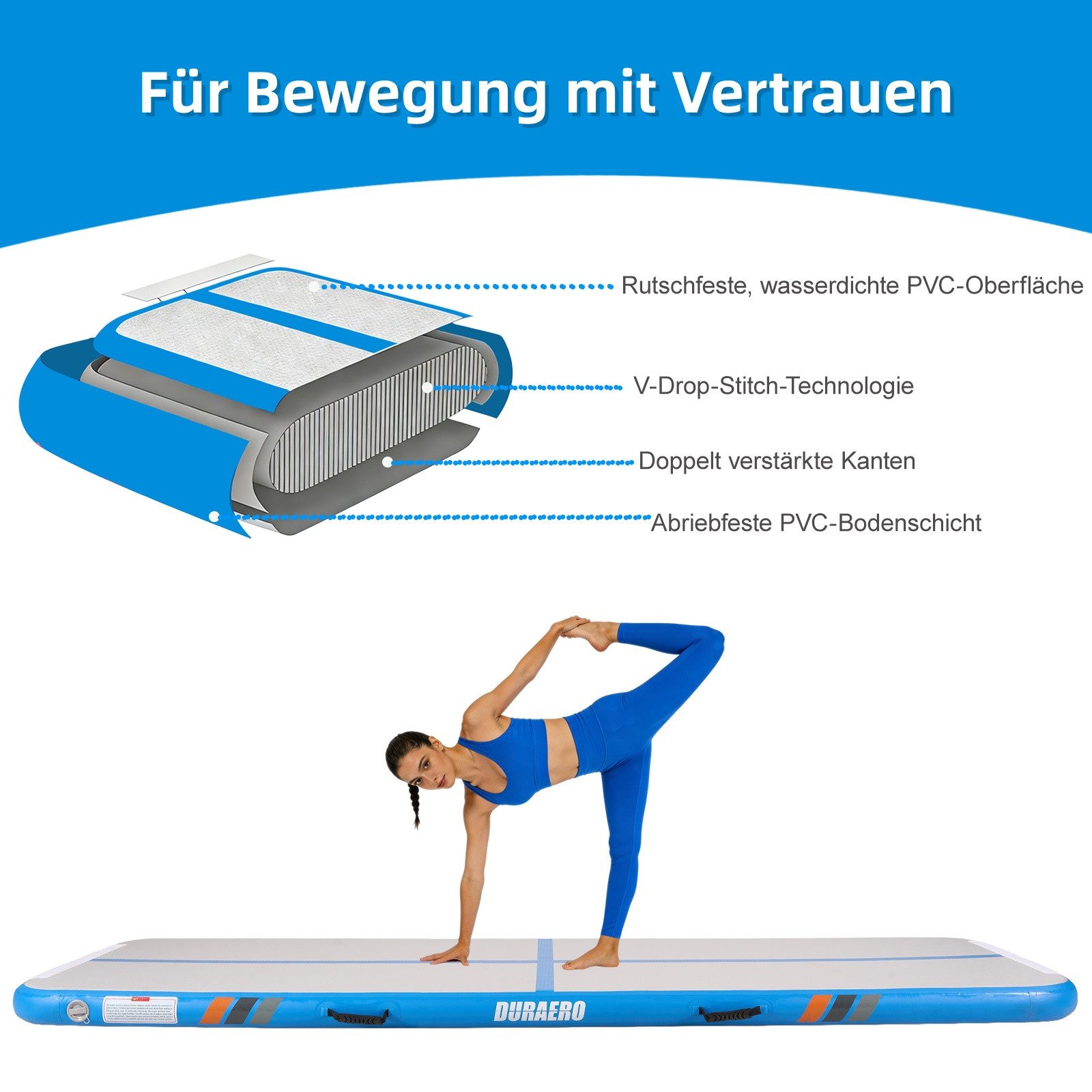 DURAERO Yogamatte Airtrack Matte Tumbling Matte Gymnastikmatte 300x100x10 CM
