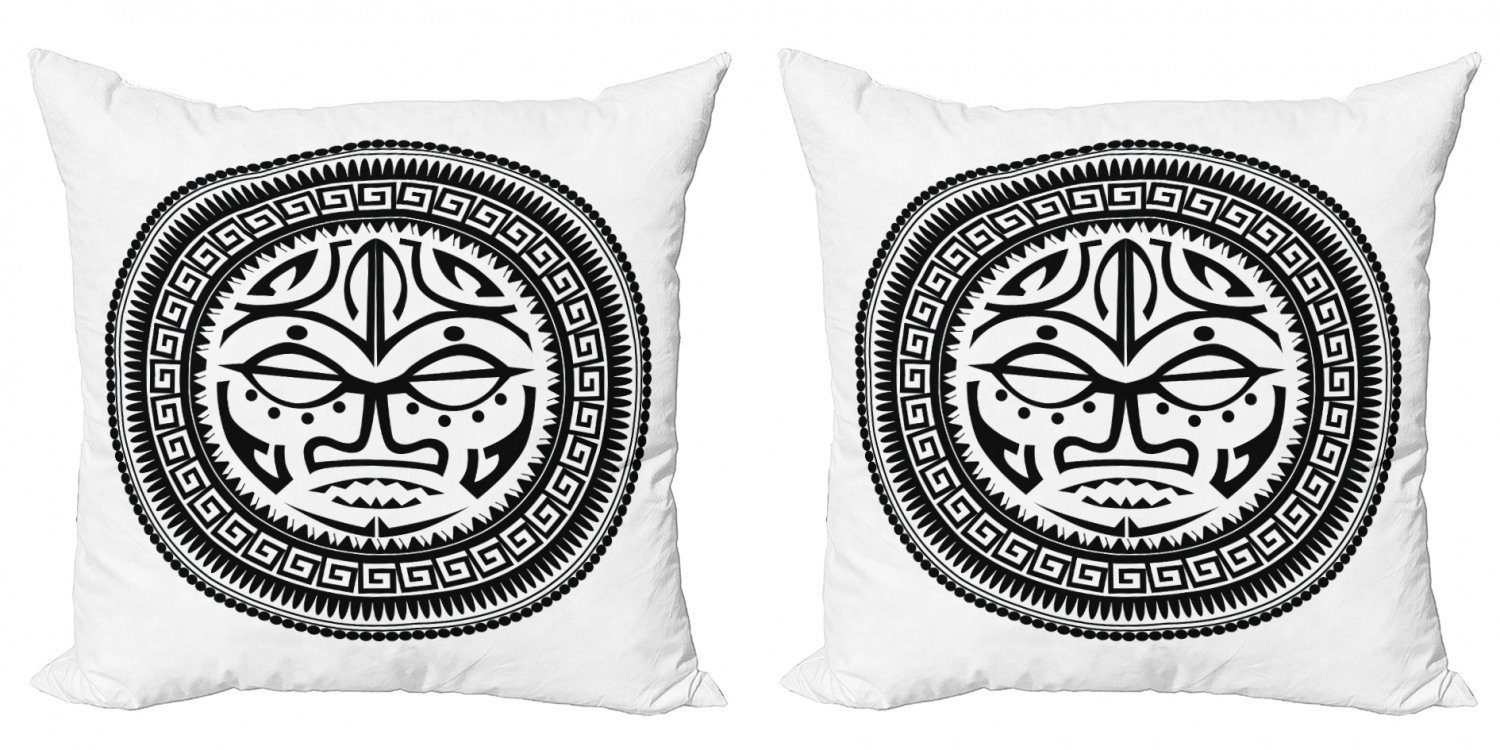 Kissenbezüge Modern Accent Doppelseitiger Digitaldruck, Abakuhaus (2 Stück), Schwarz und weiß Maori Gesichtsmaske