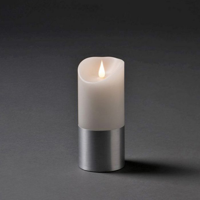 KONSTSMIDE LED-Kerze Weihnachtsdeko (1-tlg) LED Echtwachskerze weiß mit silberfarbener Banderole