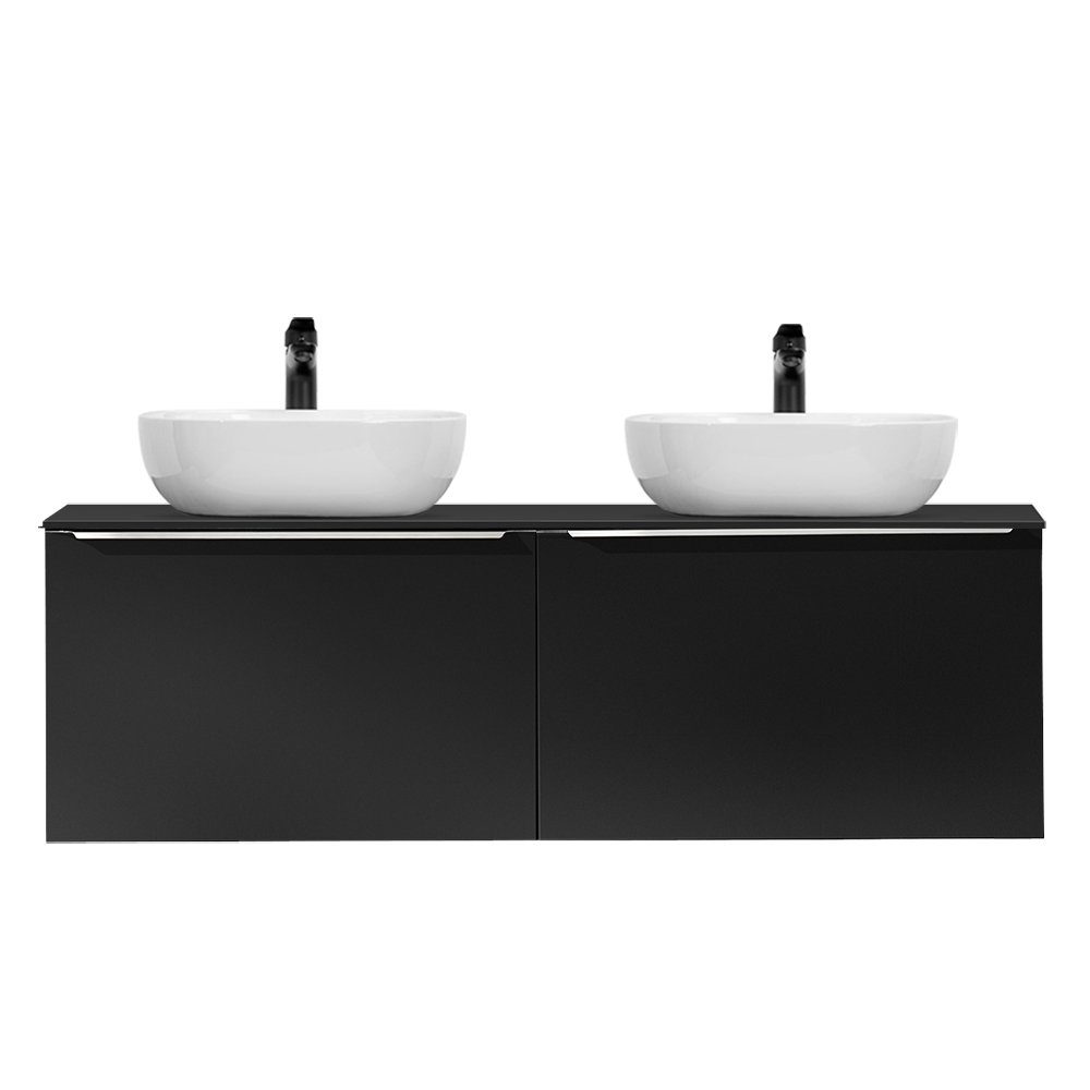 Lomadox Doppelwaschtisch PUEBLA-56-BLACK, 120cm, matt schwarz, 2 Aufsatzwaschbecken