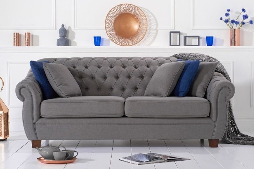 Chesterfield Grauer Design, Couch Polstermöbel luxus Made in Europe Dreisitzer JVmoebel Sofa