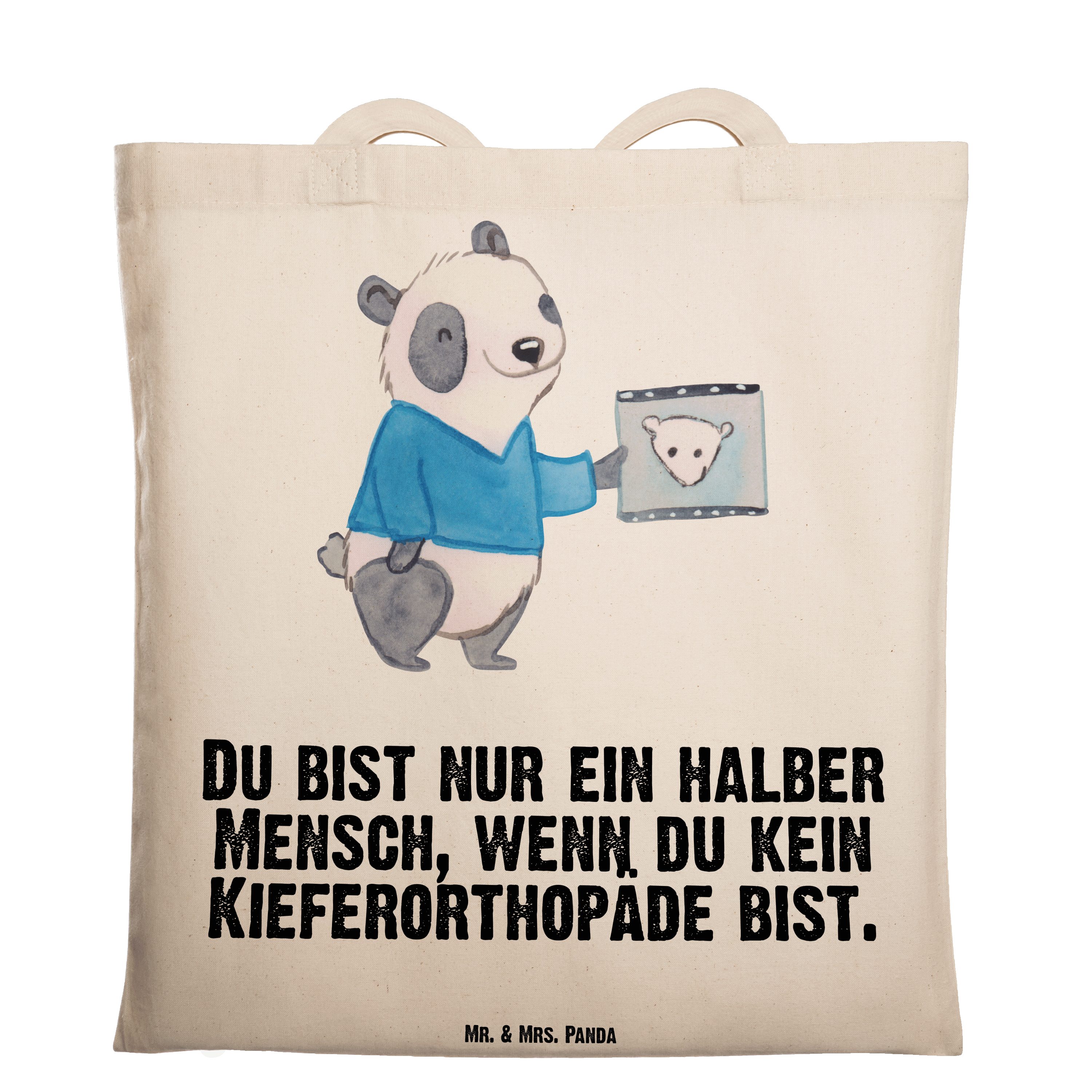 Mr. & Mrs. Panda Tragetasche Kieferorthopäde mit Herz - Transparent - Geschenk, Firma, Einkaufstas (1-tlg) | Canvas-Taschen