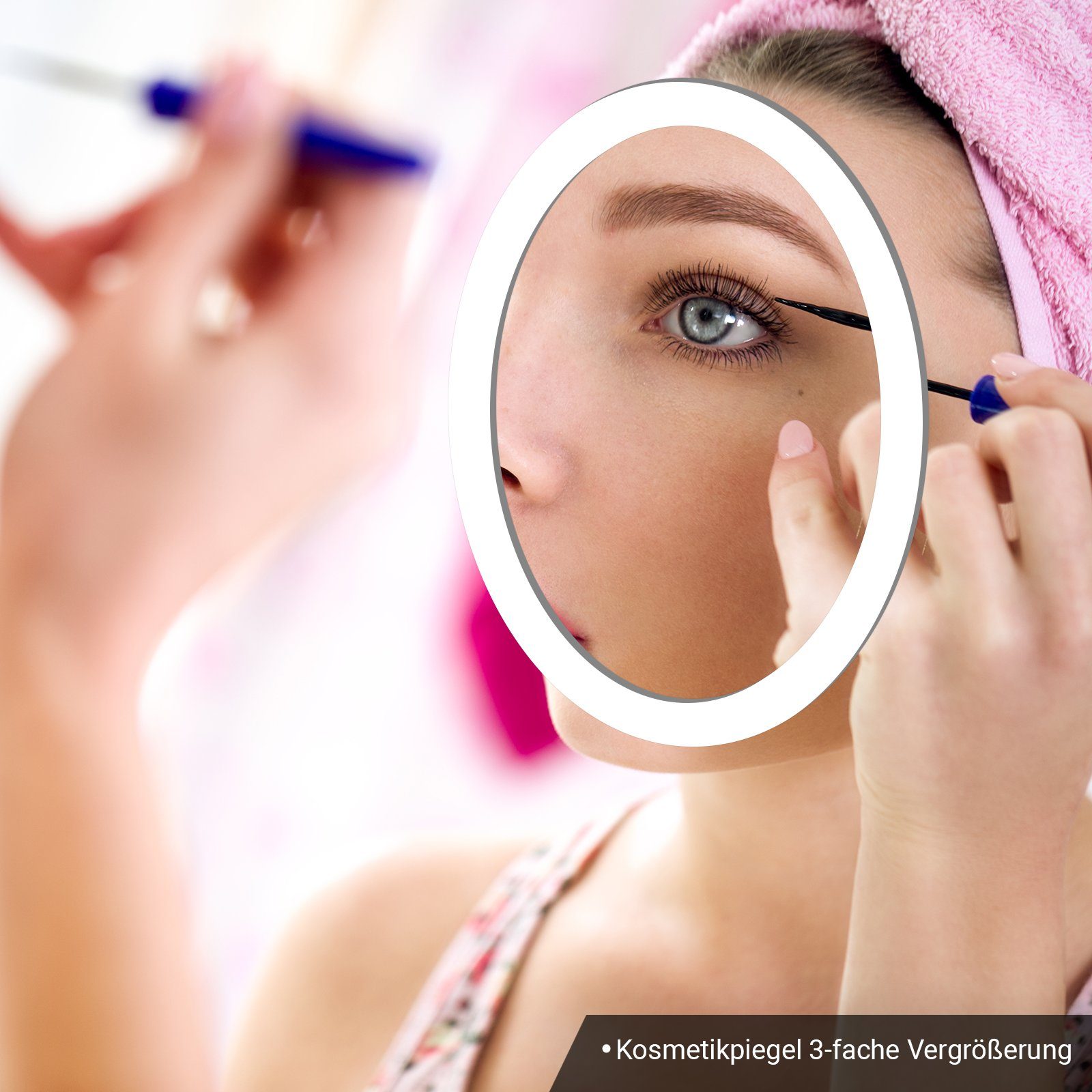 LED Kosmetikspiegel Aquamarin Touchschalter, Badspiegel - Digitaluhr & Uhr Badezimmerspiegel mit - Badezimmerspiegelschrank