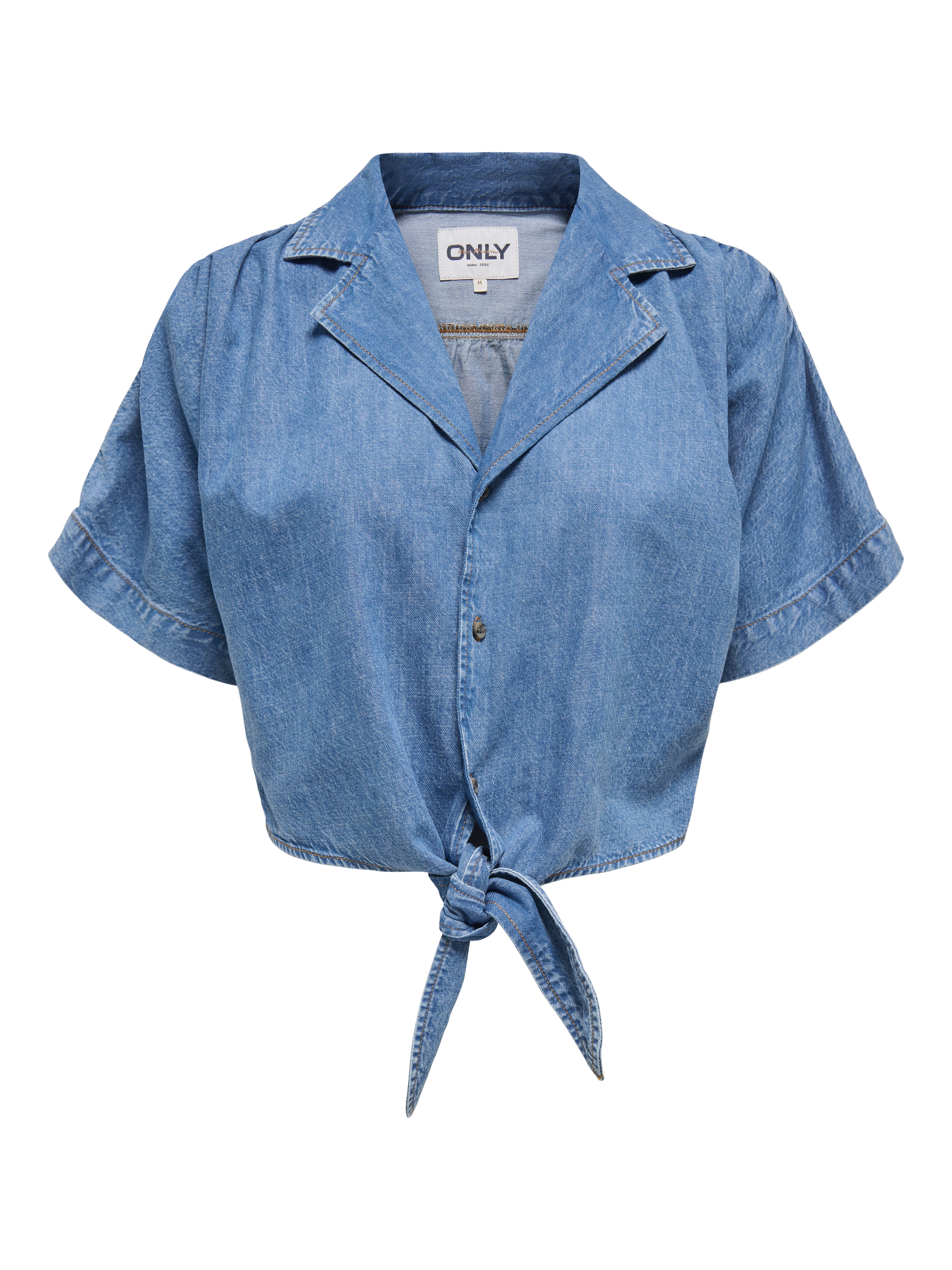 ONLY Jeansbluse ONLPAULA S/S TIE SHIRT DNM AKM Baumwollmischung, regular fit – Bild 4 von 5