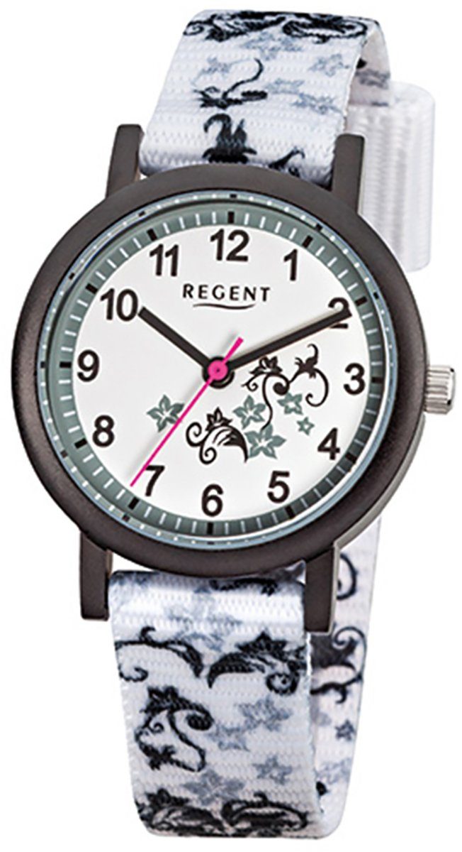 Regent Quarzuhr Regent Kinder-Armbanduhr 29mm), (ca. weiß Kinder klein Textilarmband Armbanduhr rund, Analog F-728