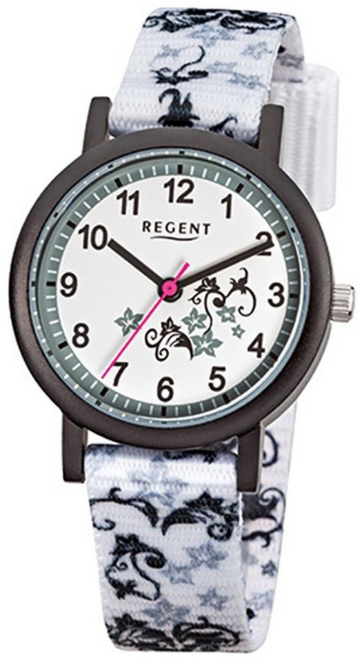 Quarzuhr (ca. Regent rund, Analog Kinder Armbanduhr Textilarmband Regent Kinder-Armbanduhr F-728, klein weiß 29mm),