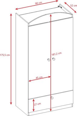 Beautysofa Kleiderschrank PAUL (Schrank für Kinderzimmer, Kleiderschrank) 2-türig, mit 2x Schubladen, mit Kleiderstange, Spanplatte